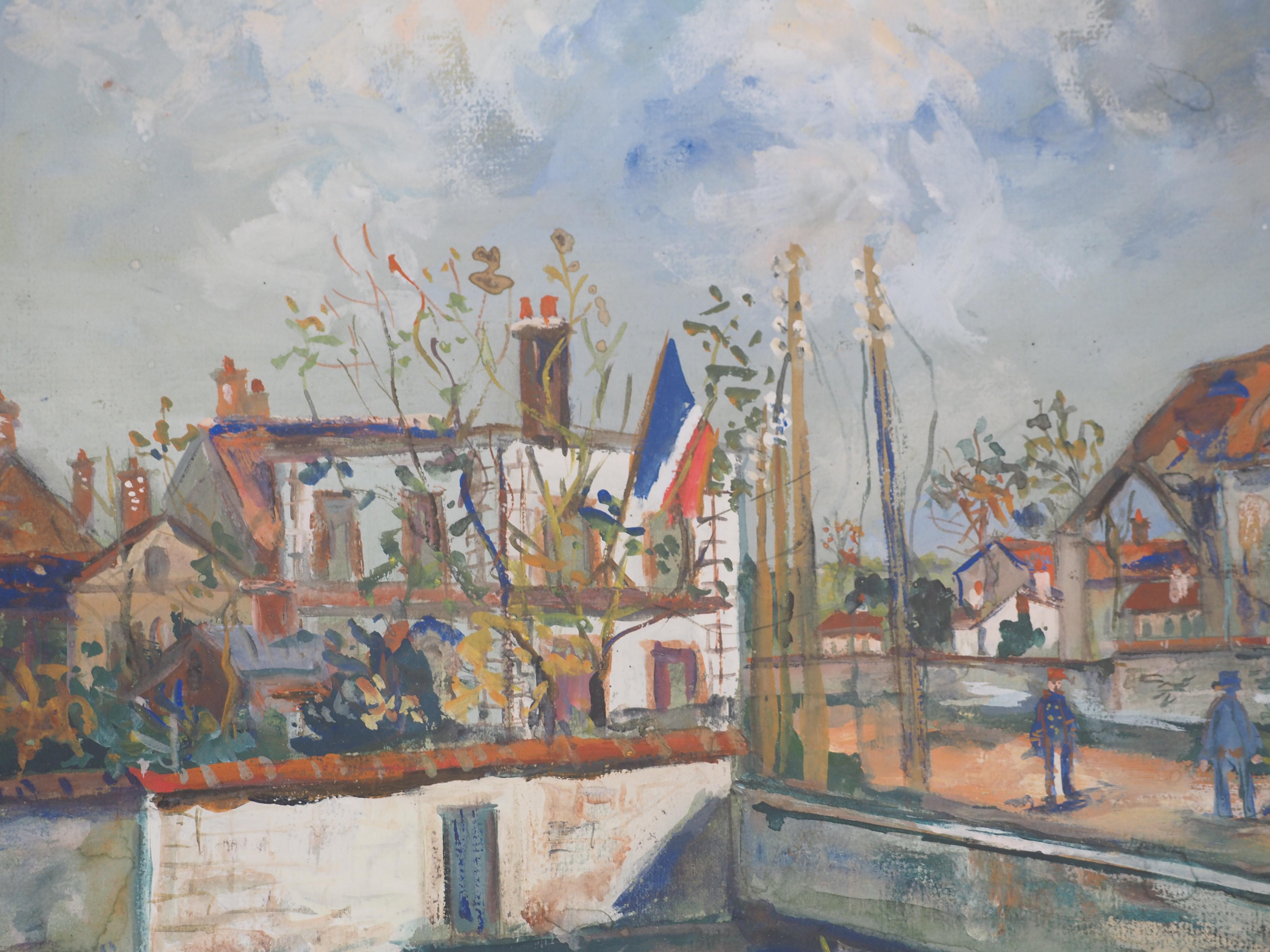 Iglesia de Charleville después de la guerra - Original gouache Firmado a mano #CERTIFICADO en venta 4