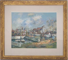 Church of Charleville nach dem Krieg – Original Gouache, handsigniert, #CERTIFICATE