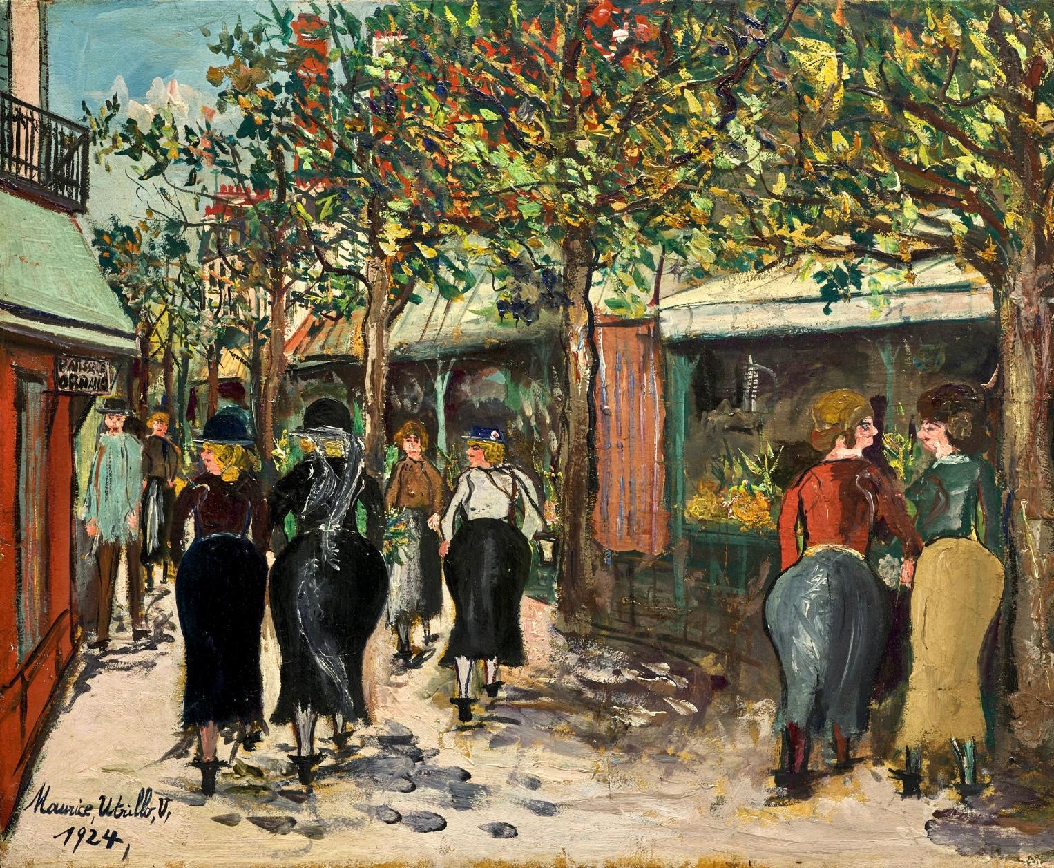Le Marché à Montmartre - Painting by Maurice Utrillo