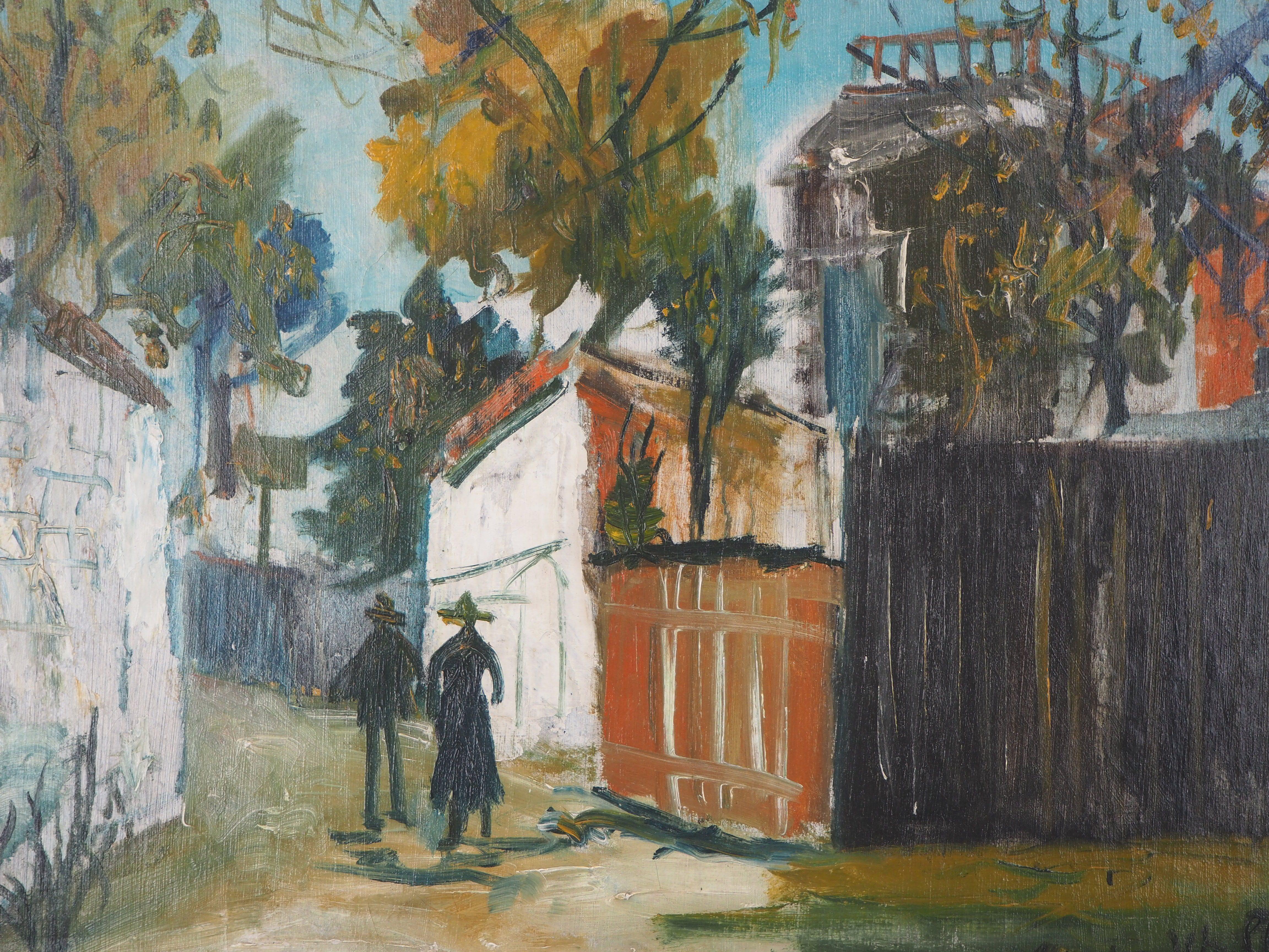 París Montmartre, Moulin de la Galette - Orig. Óleo sobre lienzo firmado #Certificado - Landscape Painting Marrón de Maurice Utrillo