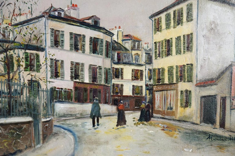 Place Jean-Baptiste-Clément By Maurice Utrillo - School of Paris oil painting - Gray Landscape Painting by Maurice Utrillo