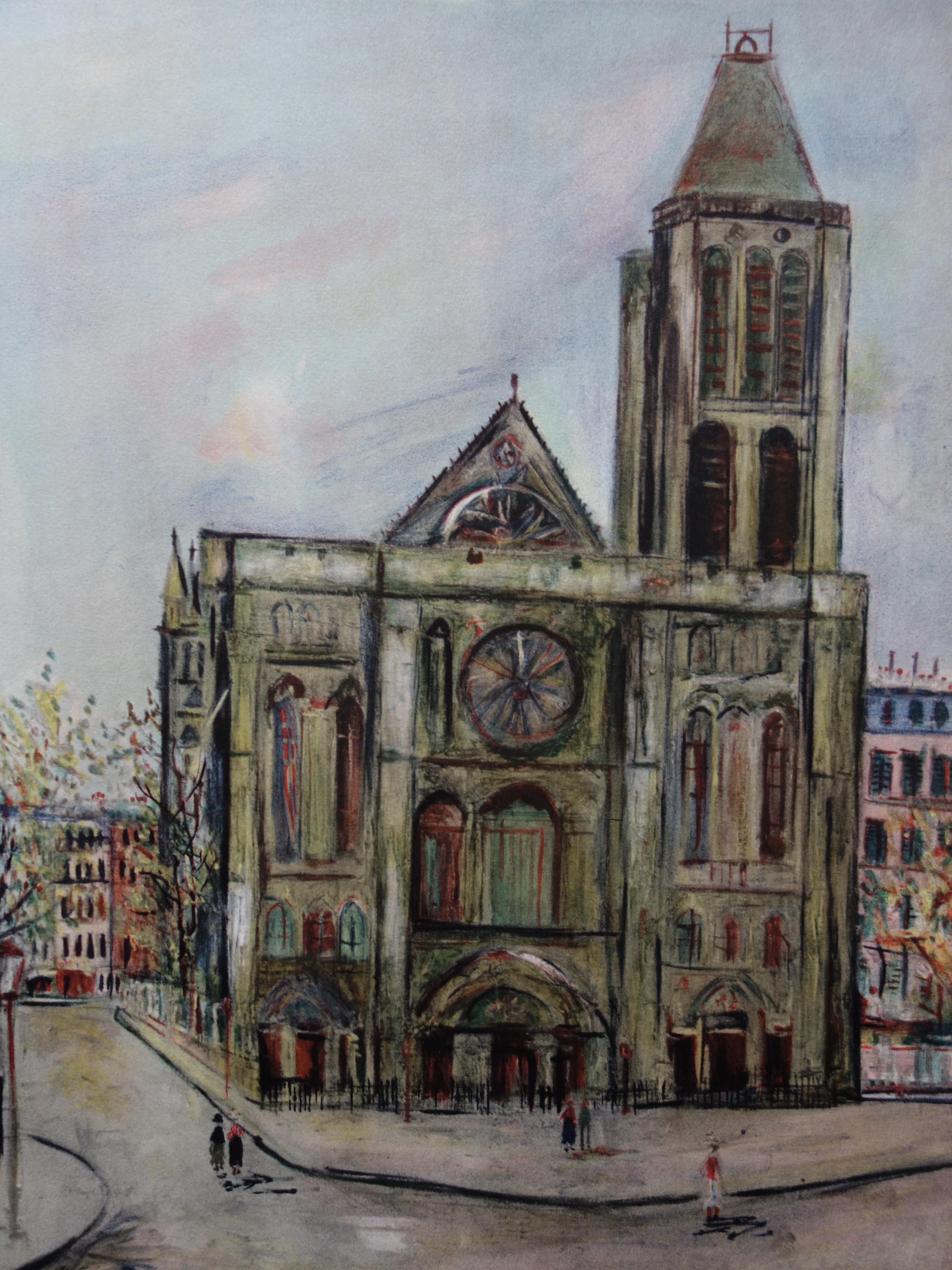 Basilica of Saint Denis - Original lithograph - Post-Impressionist Print by Maurice Utrillo