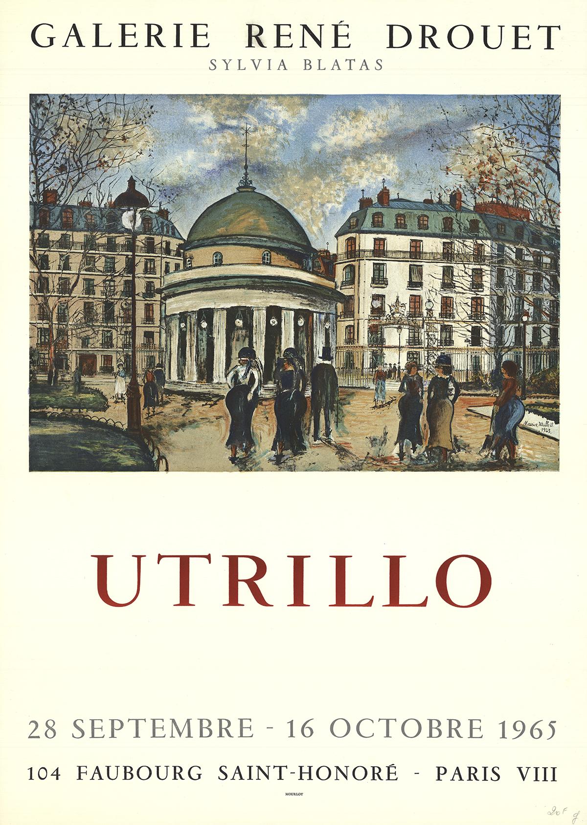 Affiche pour une exposition d'Utrillo qui s'est tenue à la Galerie René Drouet de septembre à octobre 1965.
