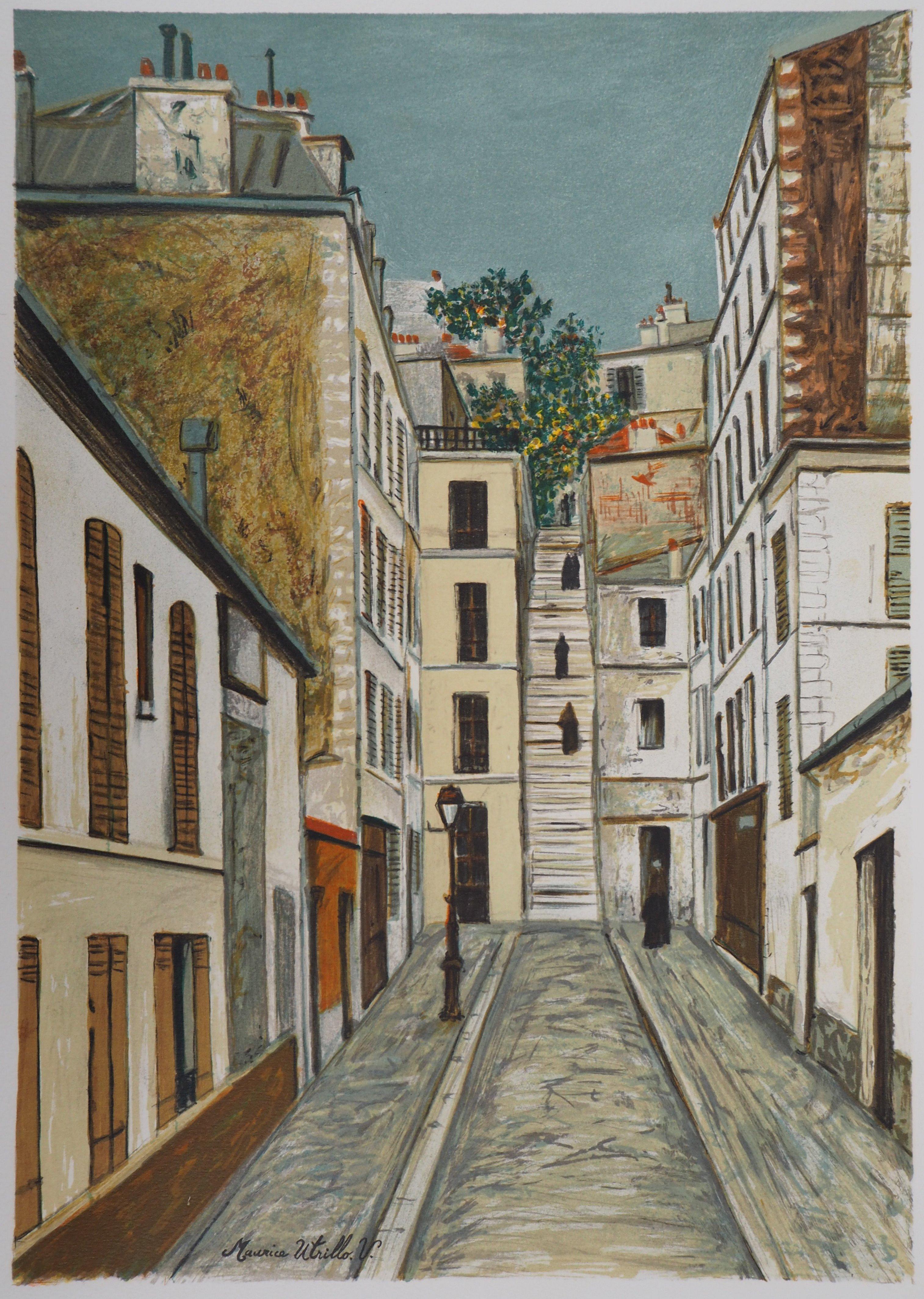 Montmartre : Vicolo Cottin a Parigi - Litografia - Print di Maurice Utrillo