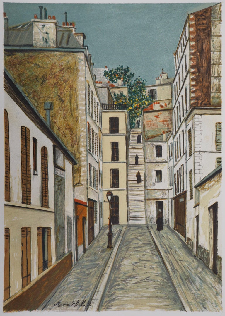 Montmartre : Cottin Alley in Paris - Lithograph - Print by Maurice Utrillo
