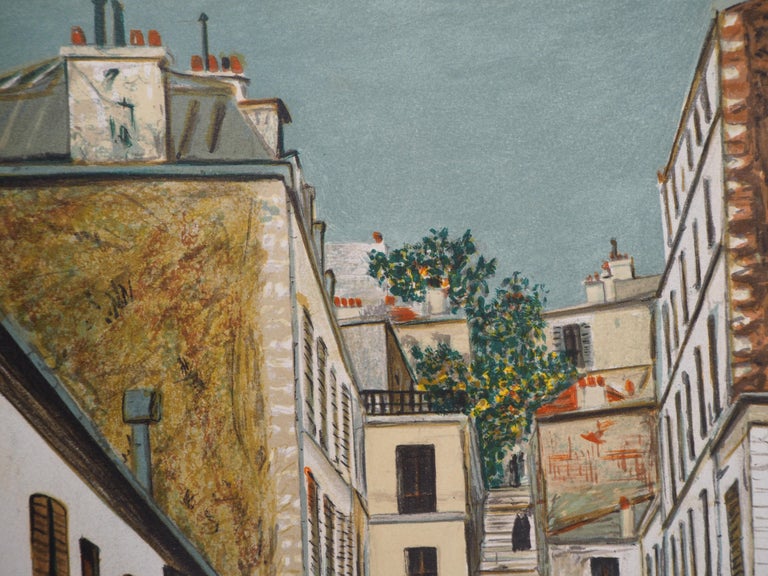 Montmartre : Cottin Alley in Paris - Lithograph - Gray Landscape Print by Maurice Utrillo