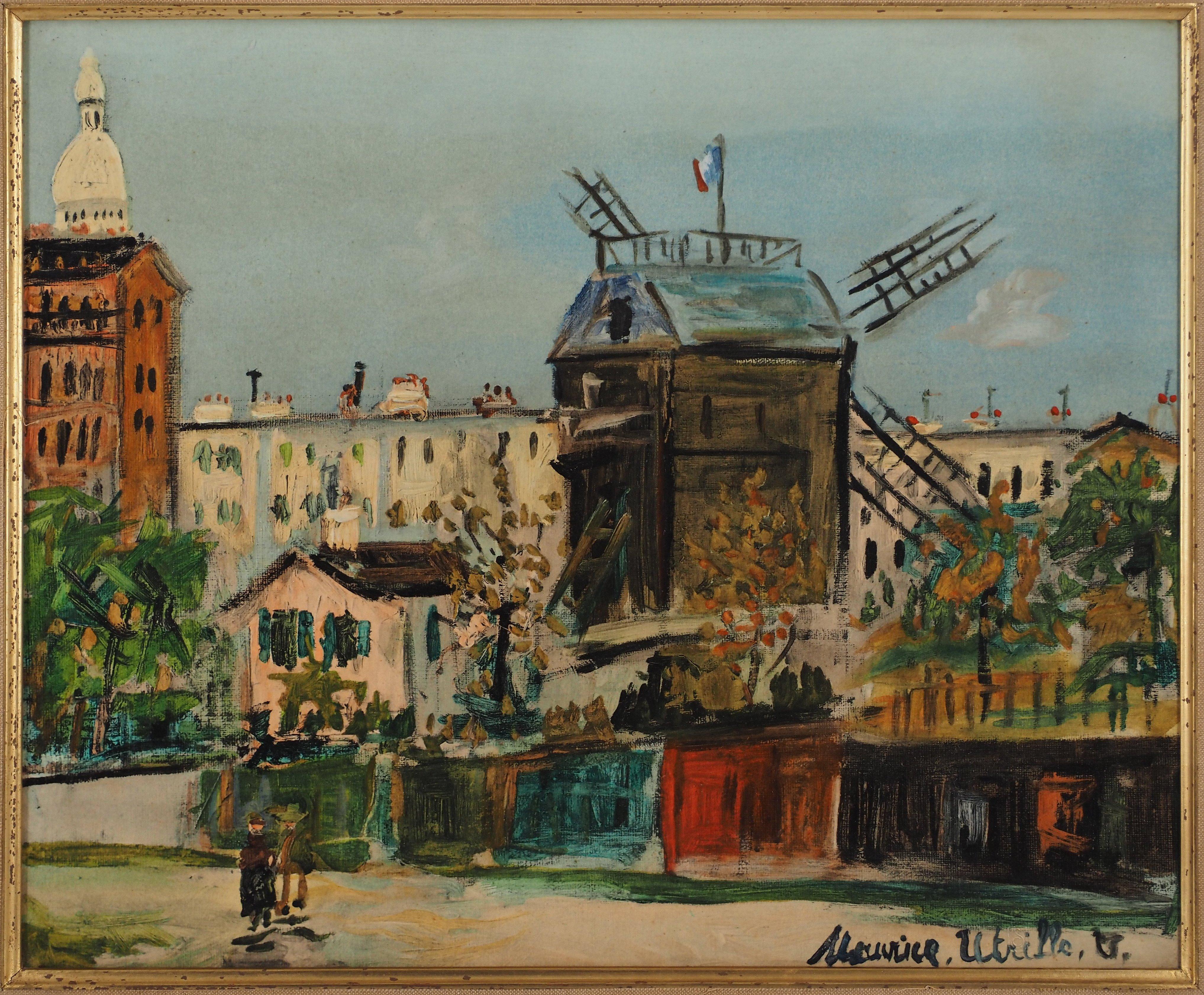 París, Montmartre : Moulin de la Galette (el Molino) - Litografía sobre lienzo - Print Moderno de Maurice Utrillo