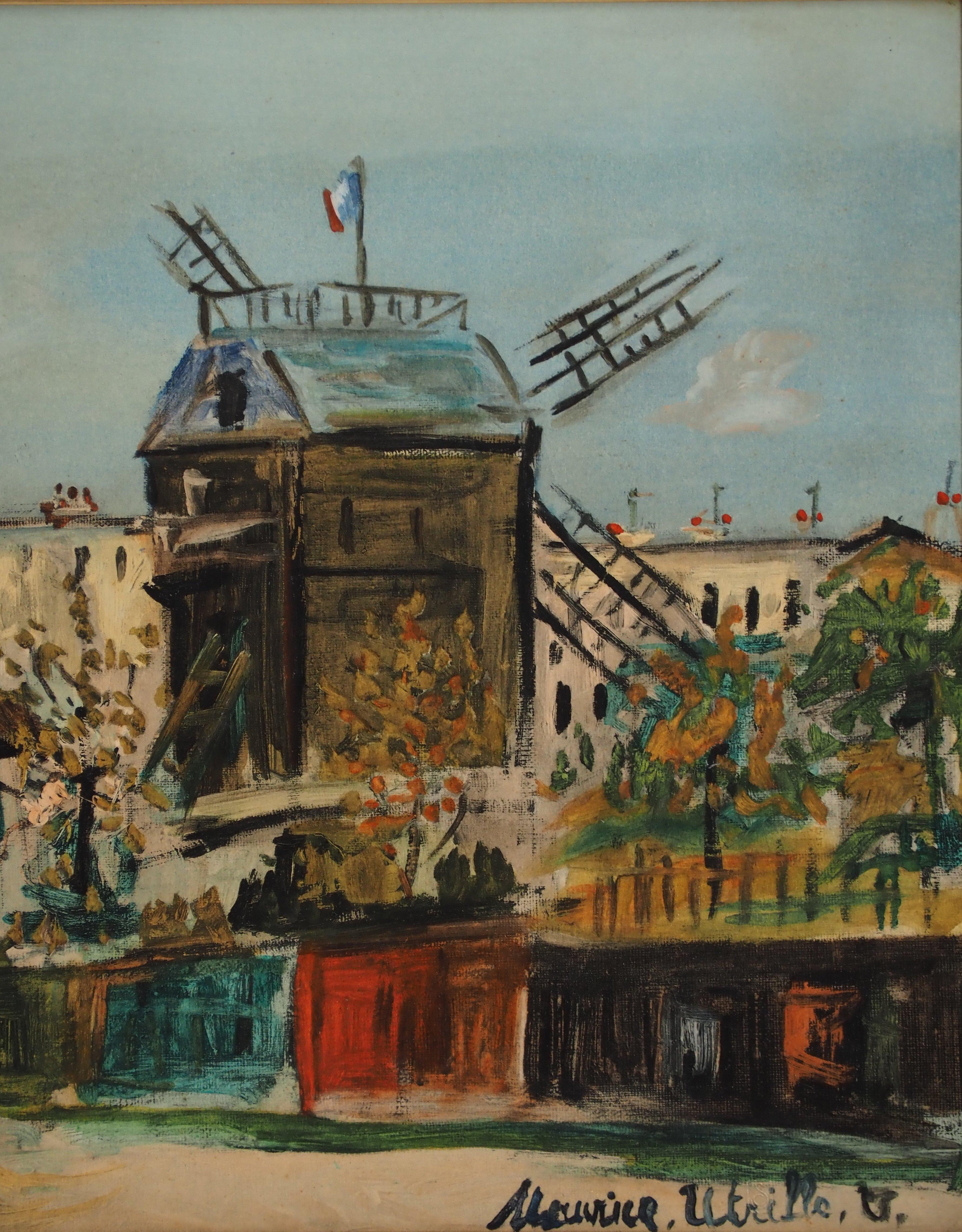 París, Montmartre : Moulin de la Galette (el Molino) - Litografía sobre lienzo - Landscape Print Marrón de Maurice Utrillo