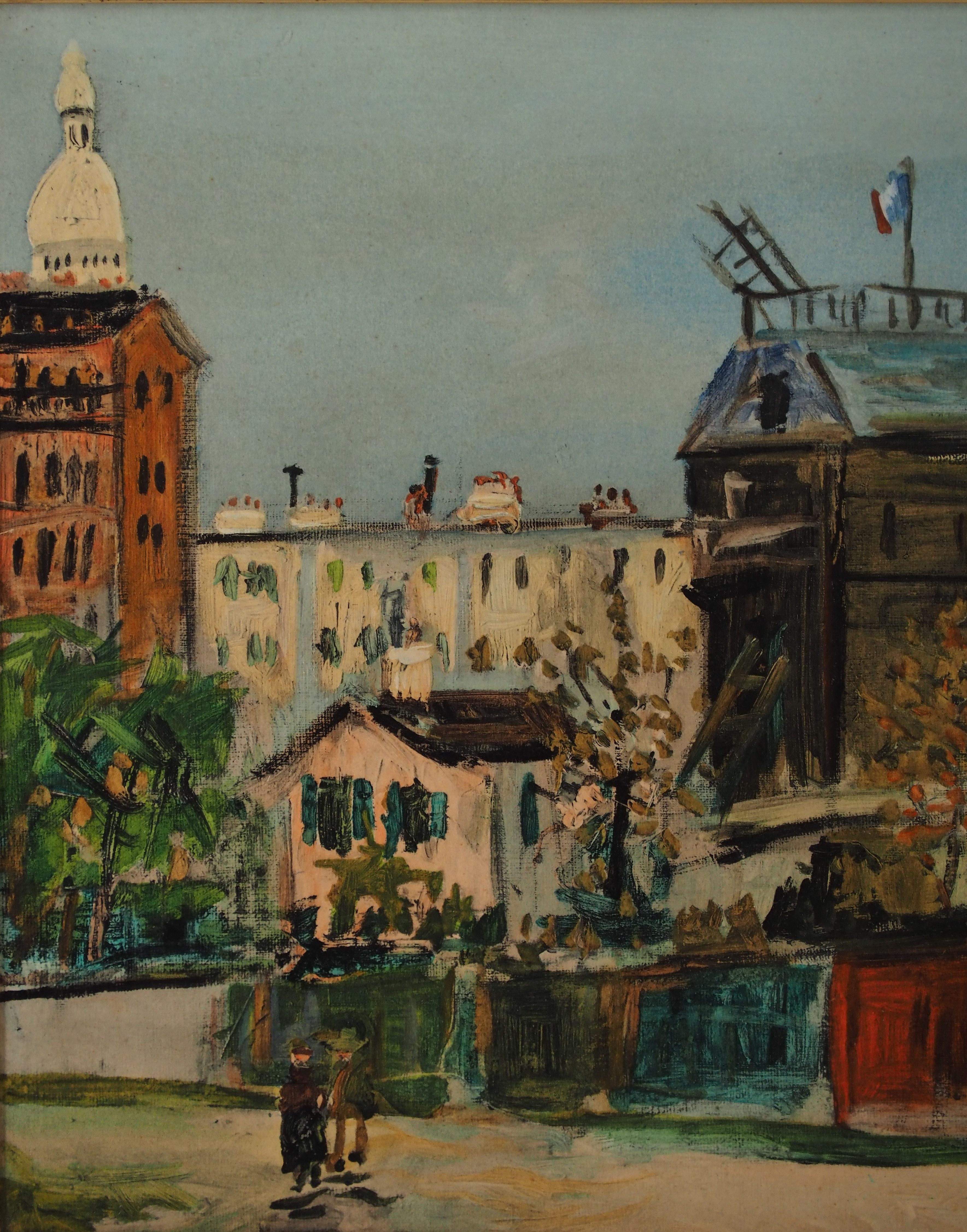 Maurice UTRILLO (1883 - 1955)
París, Montmartre : Moulin de la Galette (el Molino)

Litografía realzada con estarcido sobre lienzo
Firma impresa en la placa
Sobre lienzo 38,5 x 46 cm (c. 15 x 18 pulg.)
Presentada en marco de madera dorada 54,5 x