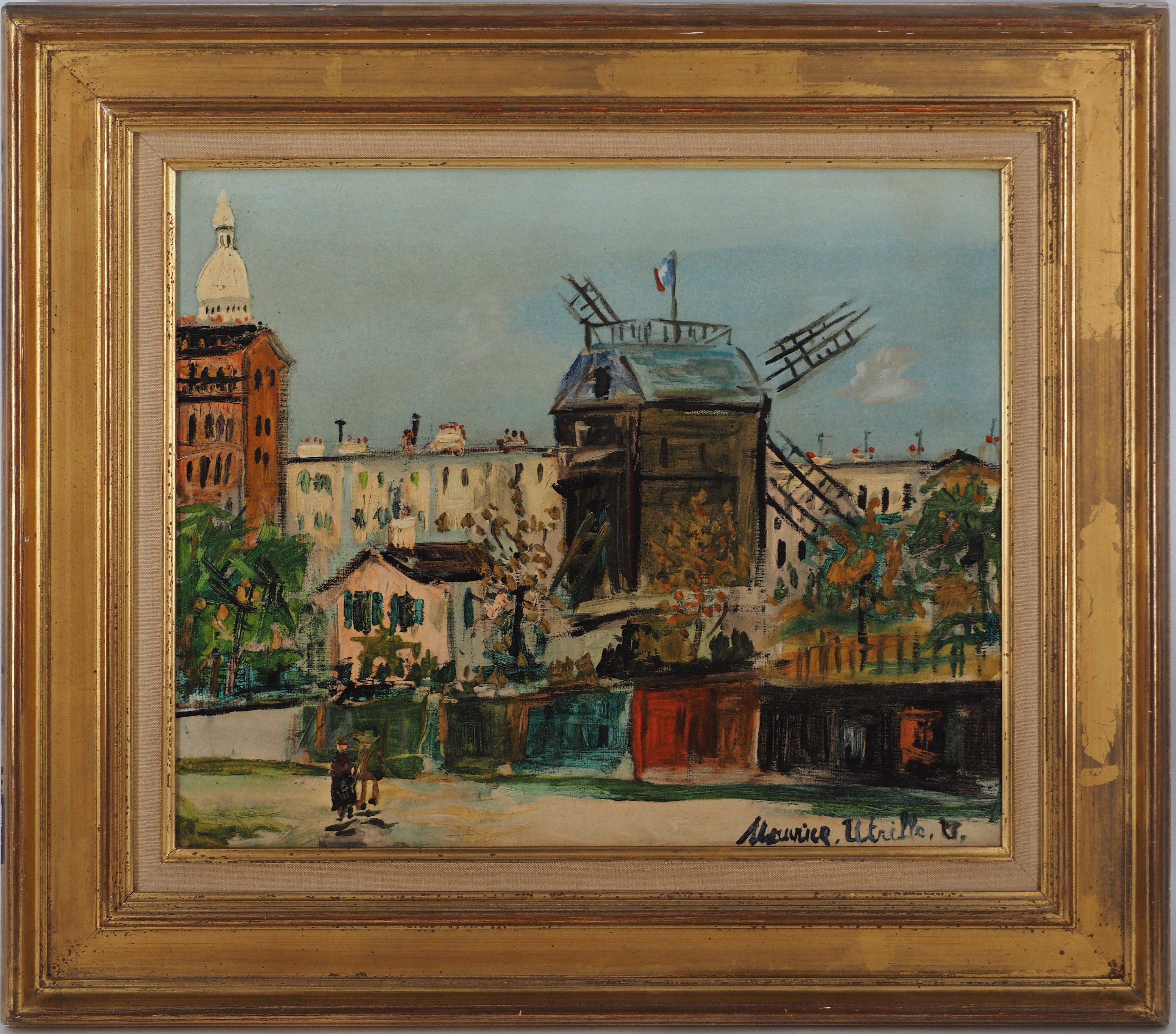 Landscape Print de Maurice Utrillo - París, Montmartre : Moulin de la Galette (el Molino) - Litografía sobre lienzo