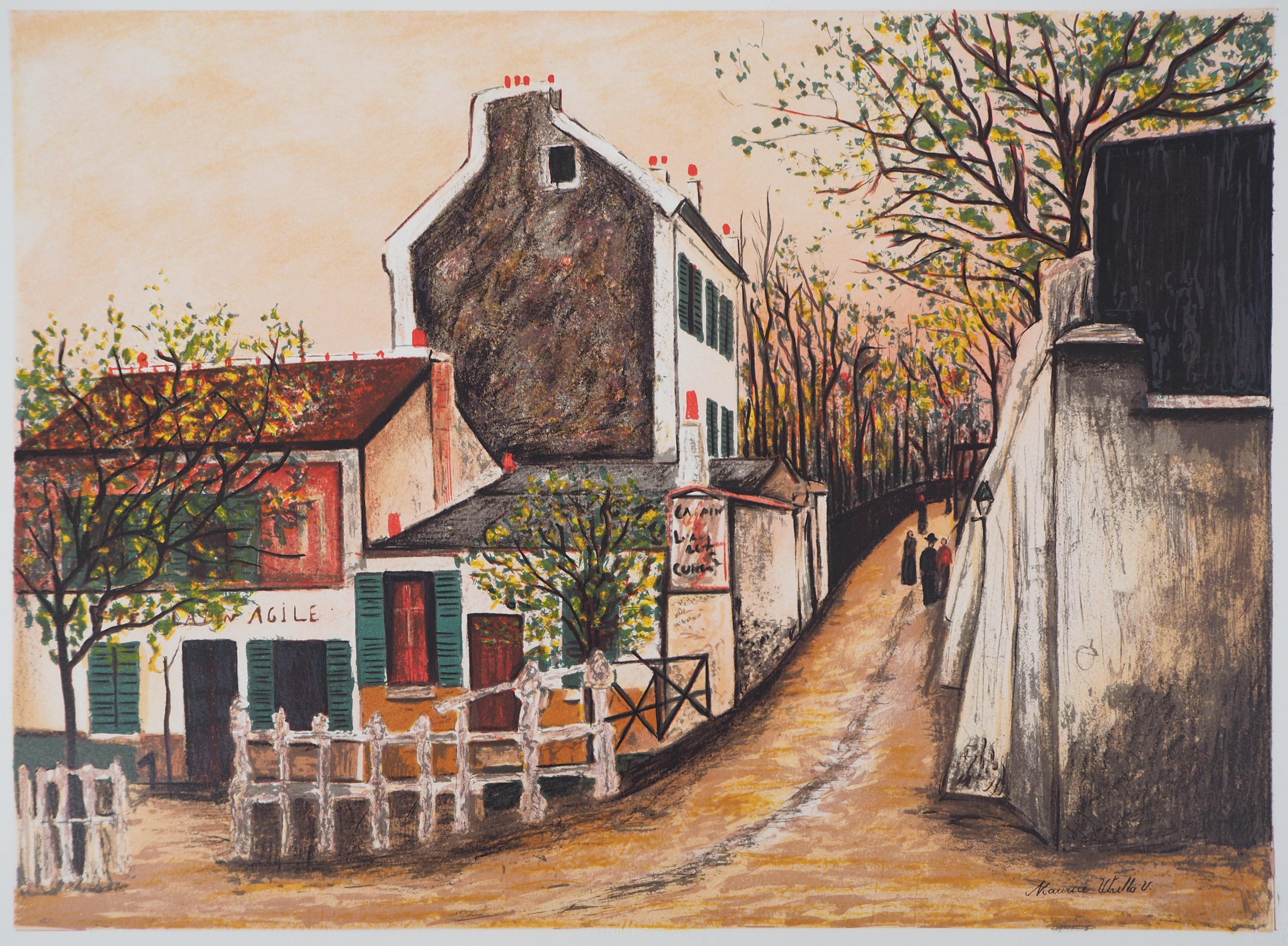 Paris : Street in Montmartre - Lithograph - Print by Maurice Utrillo