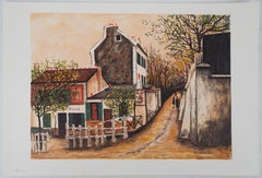 Vintage Paris : Street in Montmartre - Lithograph