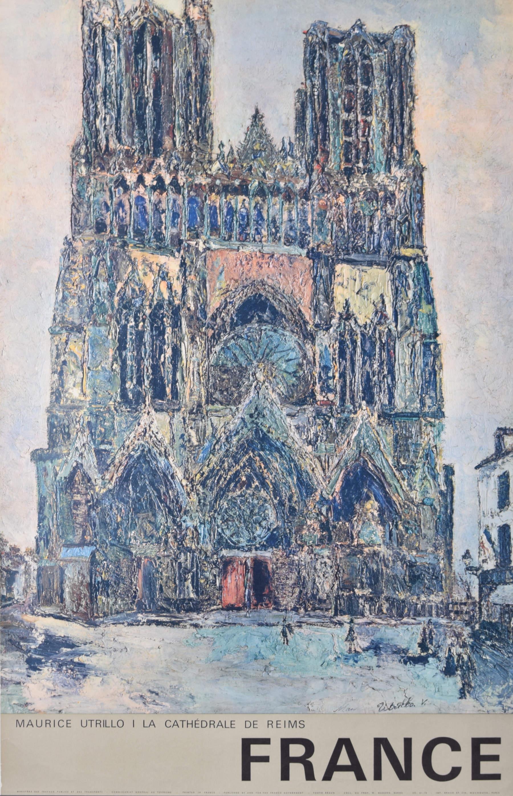 Poster aus der Kathedrale von Reims, Frankreich, nach Maurice Utrillo, Postimpressionismus