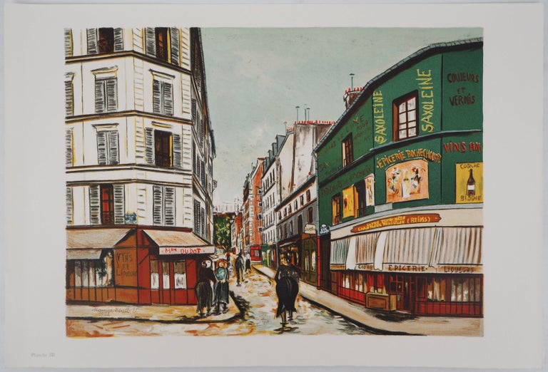 Maurice Utrillo Landscape Print - Seveste Street of Montmartre - Lithograph