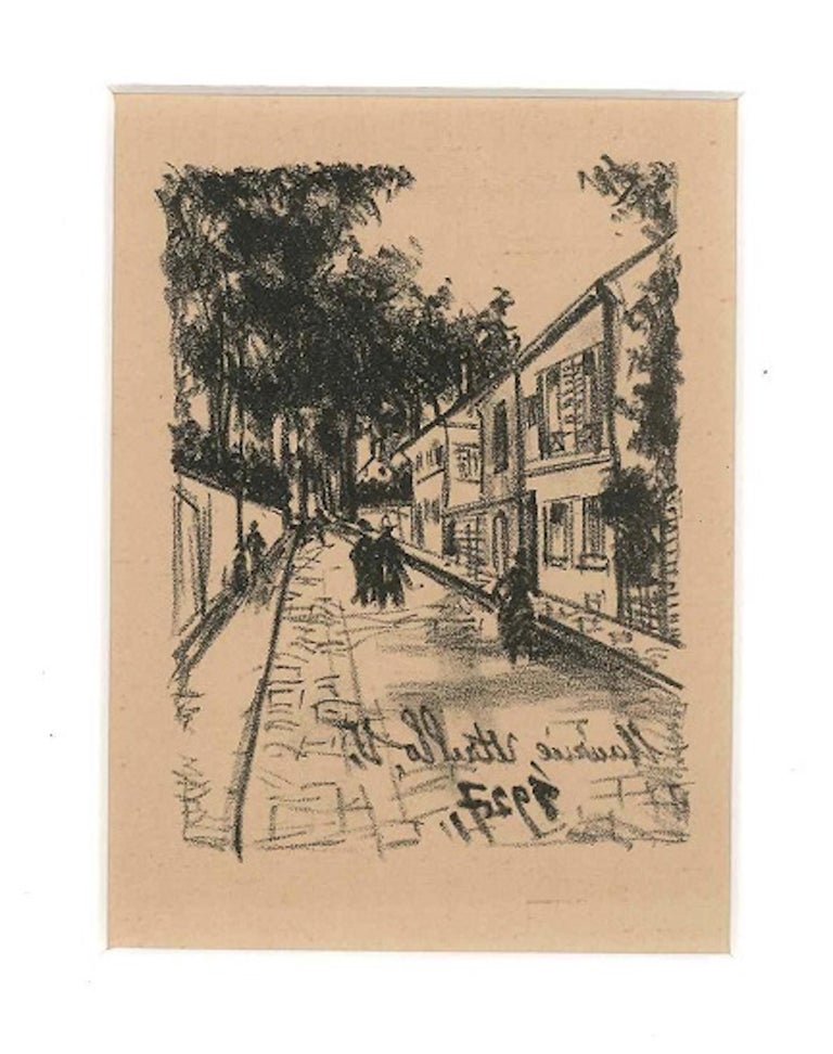The Walk is an original artwork realized by Maurice Utrillo in 1927. Signed and dated on plate on the lower margin; passepartout included (cm 49 x 34). Very good conditions. 

The artwork represents a very beautiful urban landscape. The buildings