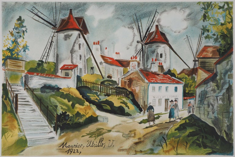 Three Mills in Montmartre - Lithograph - Print by Maurice Utrillo
