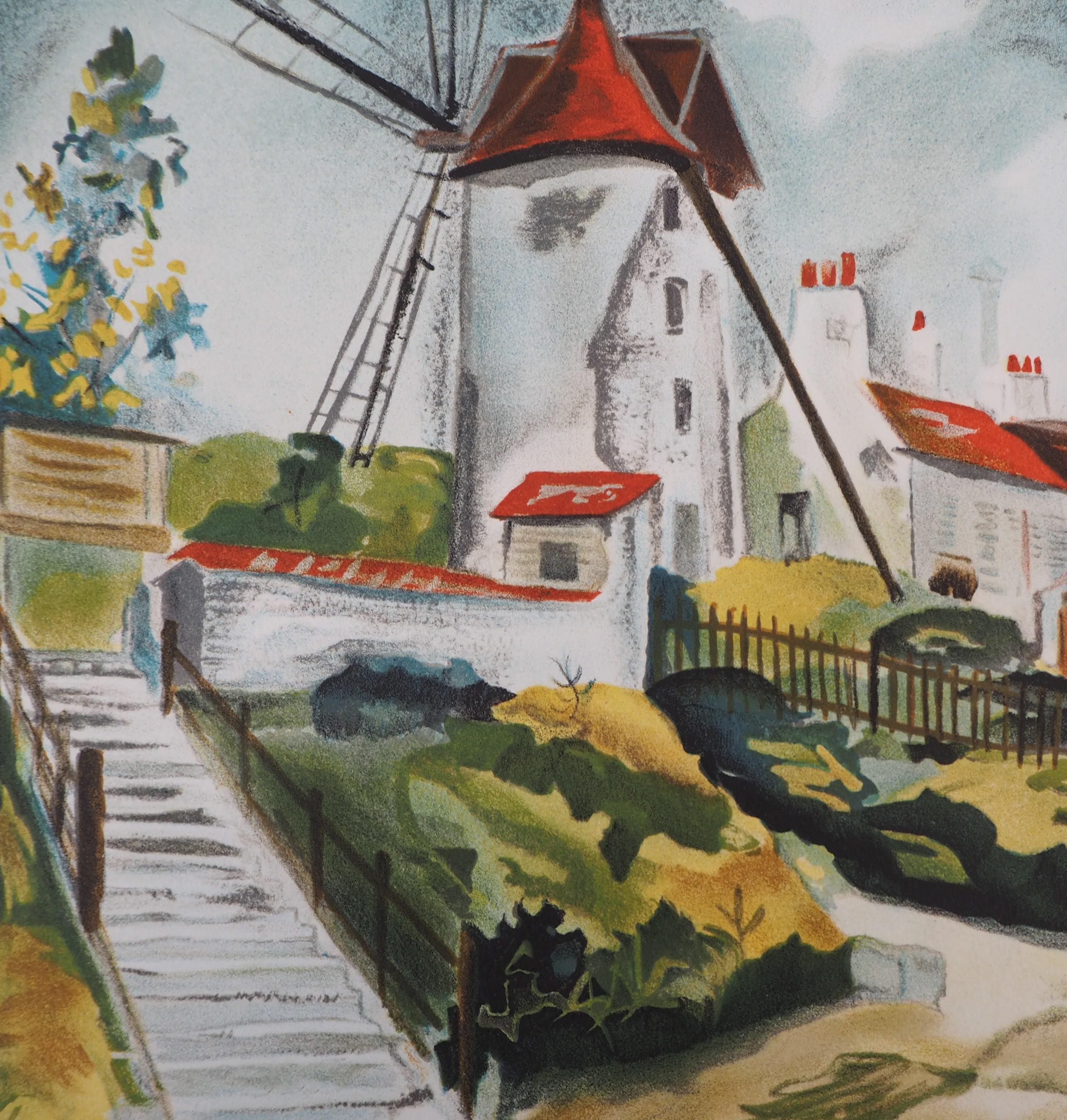 Tre mulini a Montmartre - Litografia - Print Moderno di Maurice Utrillo