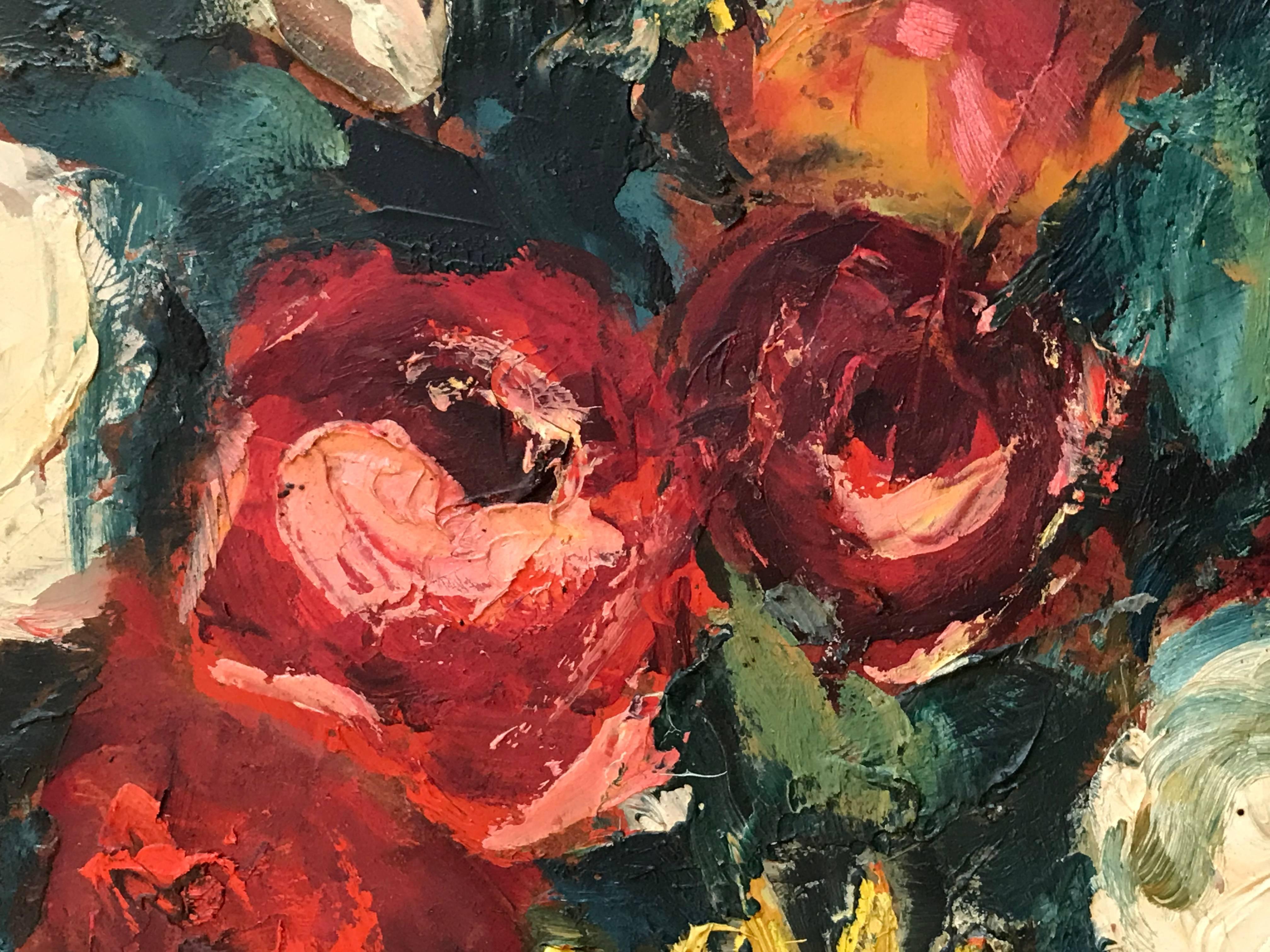Großes Blumenstrauß-Stillleben mit Blumen im impressionistischen Ölstil  im Angebot 6