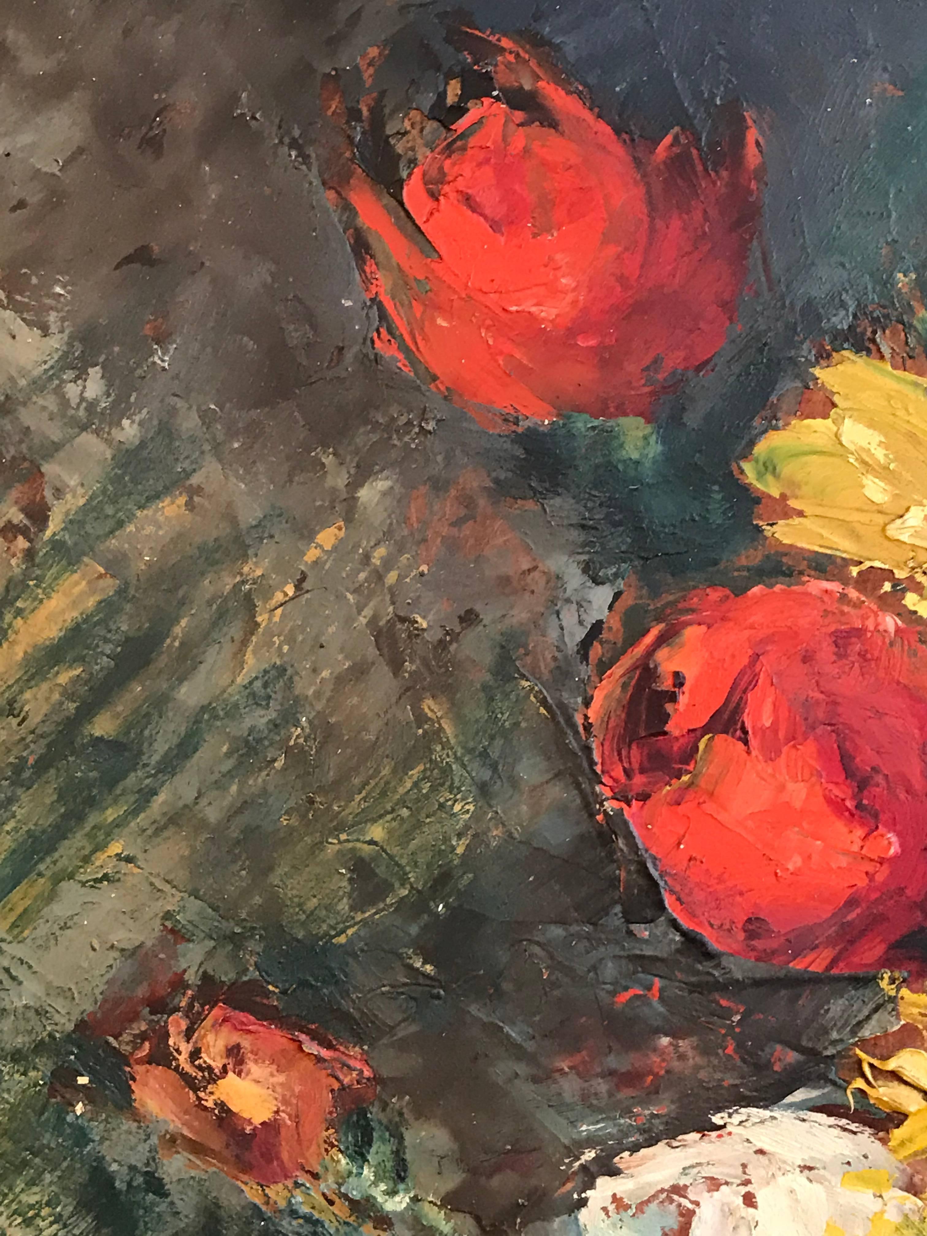 Großes Blumenstrauß-Stillleben mit Blumen im impressionistischen Ölstil  im Angebot 8