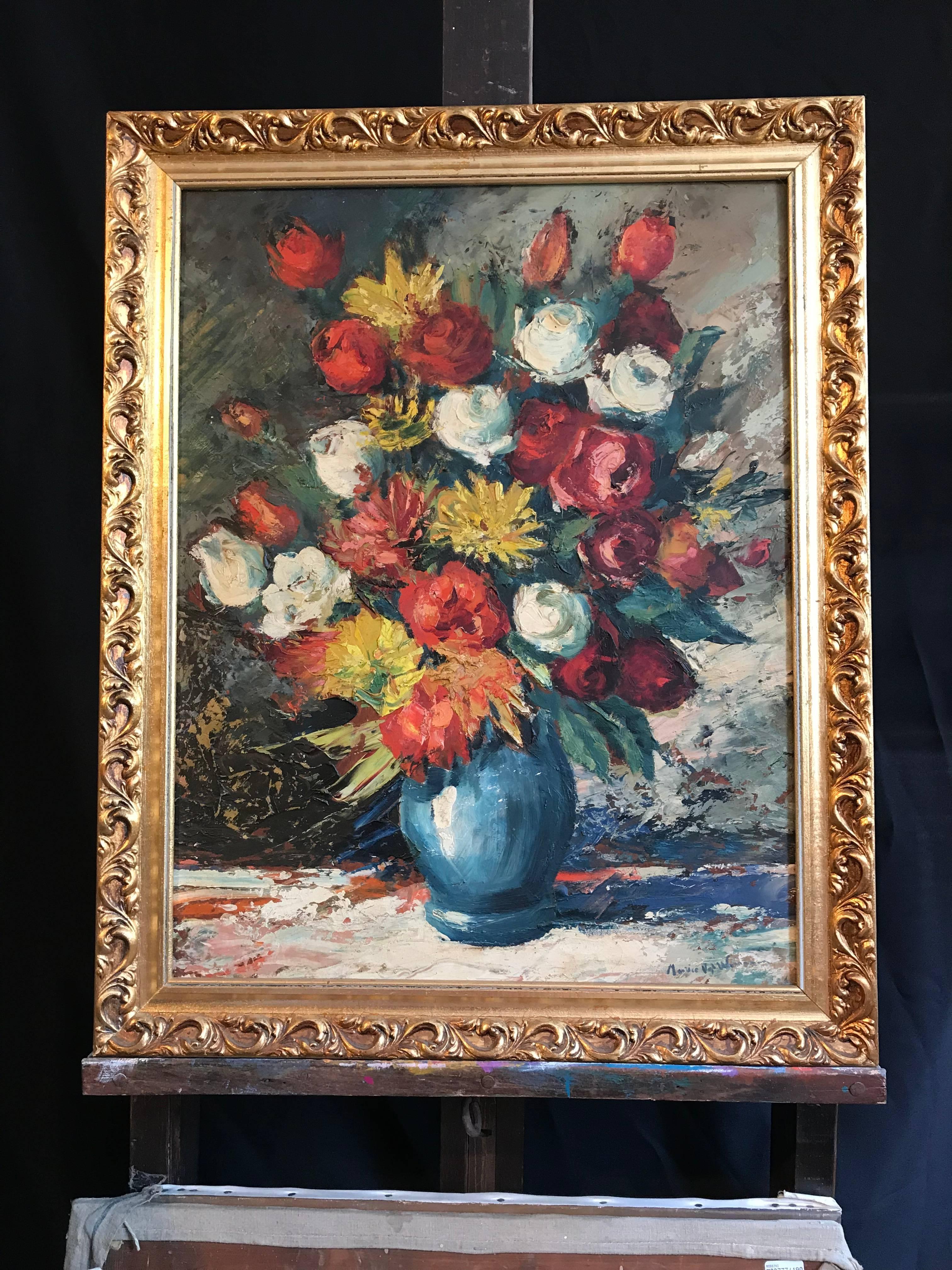 Großes Blumenstrauß-Stillleben mit Blumen im impressionistischen Ölstil  – Painting von Maurice Vagh-Weinmann