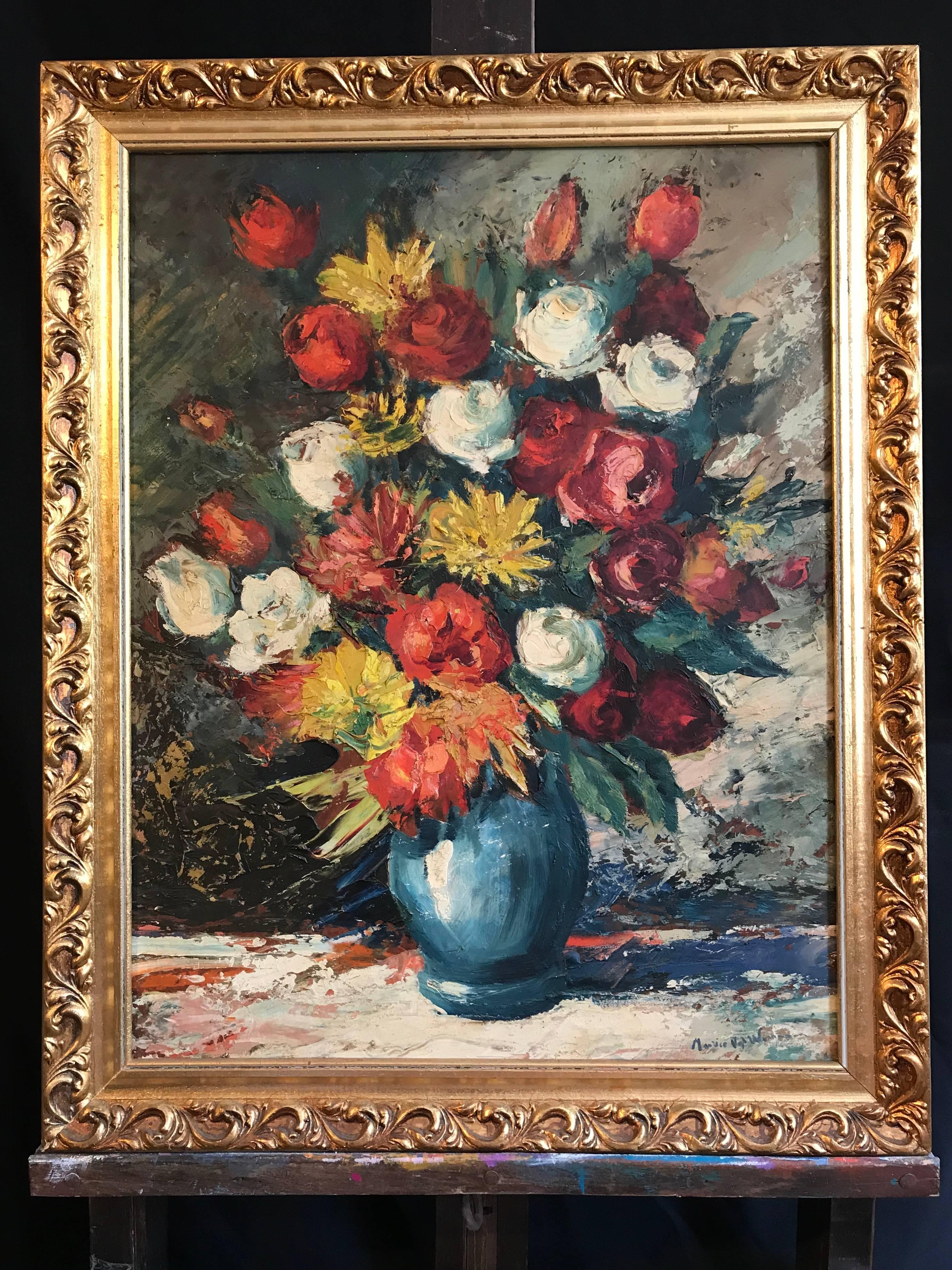 Großes Blumenstrauß-Stillleben mit Blumen im impressionistischen Ölstil  (Abstrakter Impressionismus), Painting, von Maurice Vagh-Weinmann