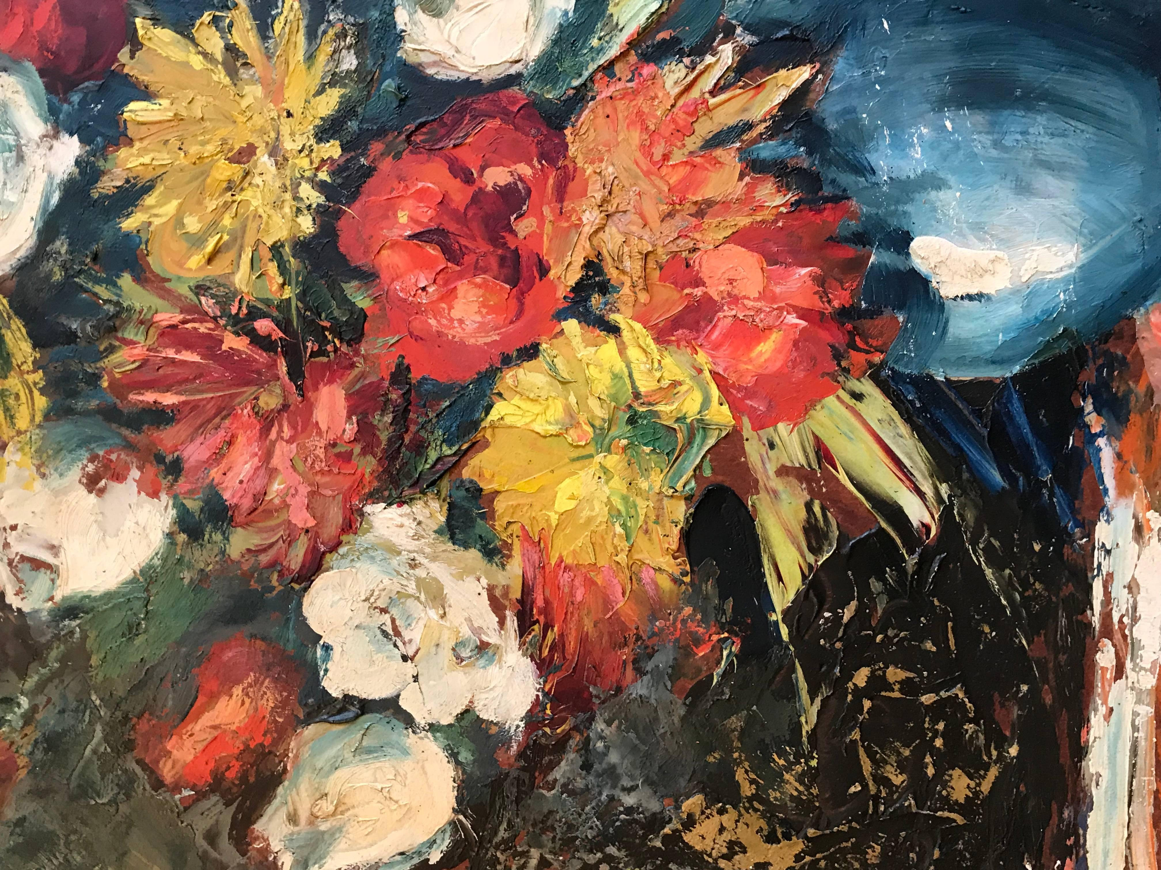 Großes Blumenstrauß-Stillleben mit Blumen im impressionistischen Ölstil  im Angebot 1