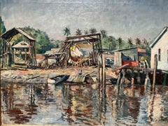 Vintage Florida Water Scene Oil Painting by Listed Artist Maurice Van Felix