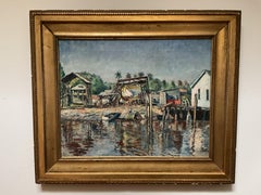 Vintage Florida Water Scene Oil Painting by Listed Artist Maurice Van Felix