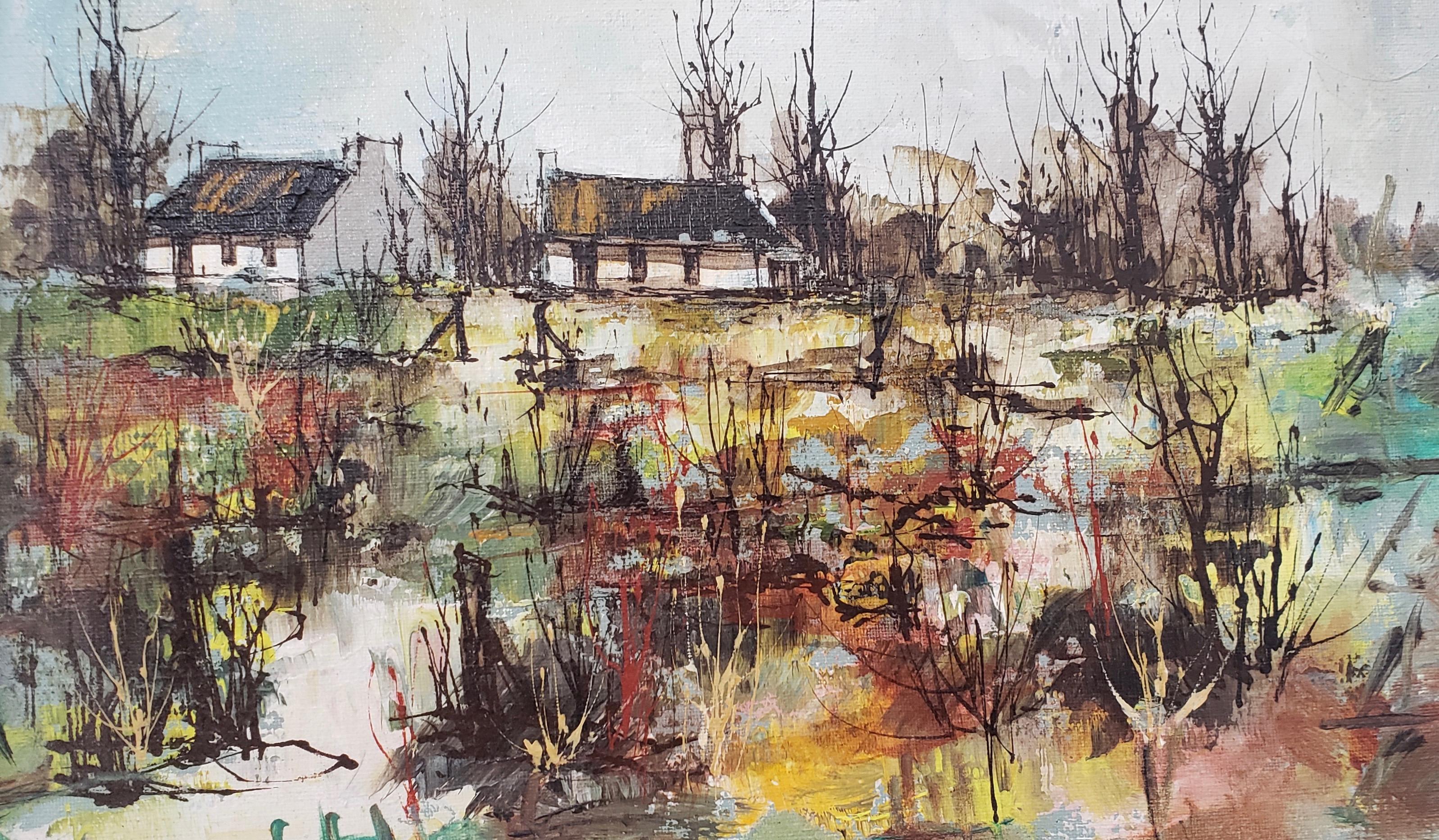 Jean Claude Werdier (peintre français Jean Claude Werdier est né en 1922. Il s'est ensuite installé aux États-Unis, où il a peint des paysages surréalistes.) a créé ce beau paysage de village normand, datant des années 1970.

Le tableau montre un