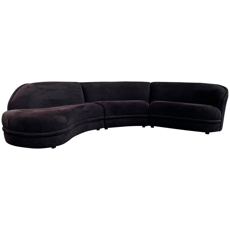 Maurice Villency 3-Piece Serpentine Cloud Sofa in Black Velvet For Sale