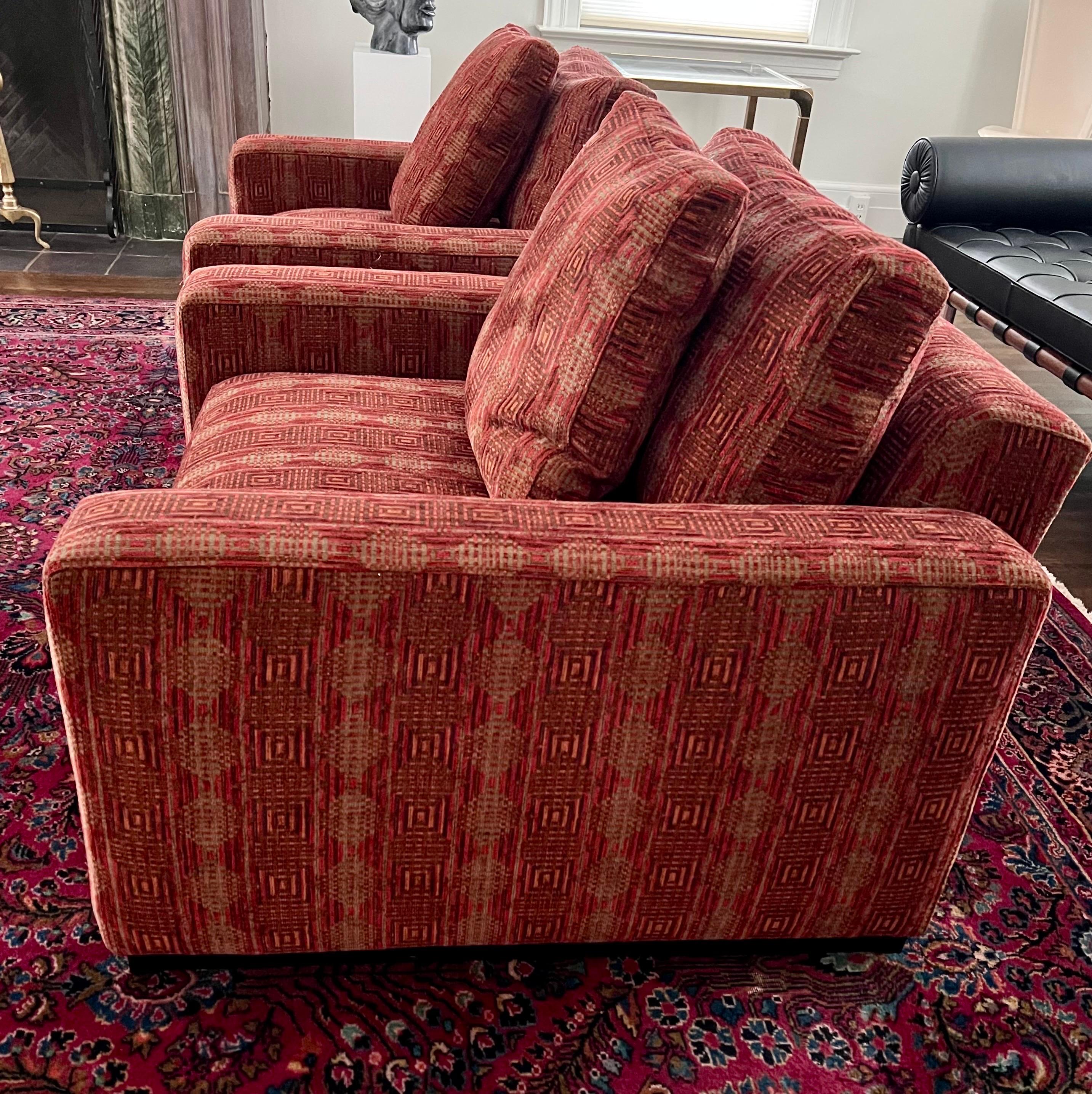Mid-Century Modern Maurice Villency Italian Upholstered Cube Club Chairs Pr
