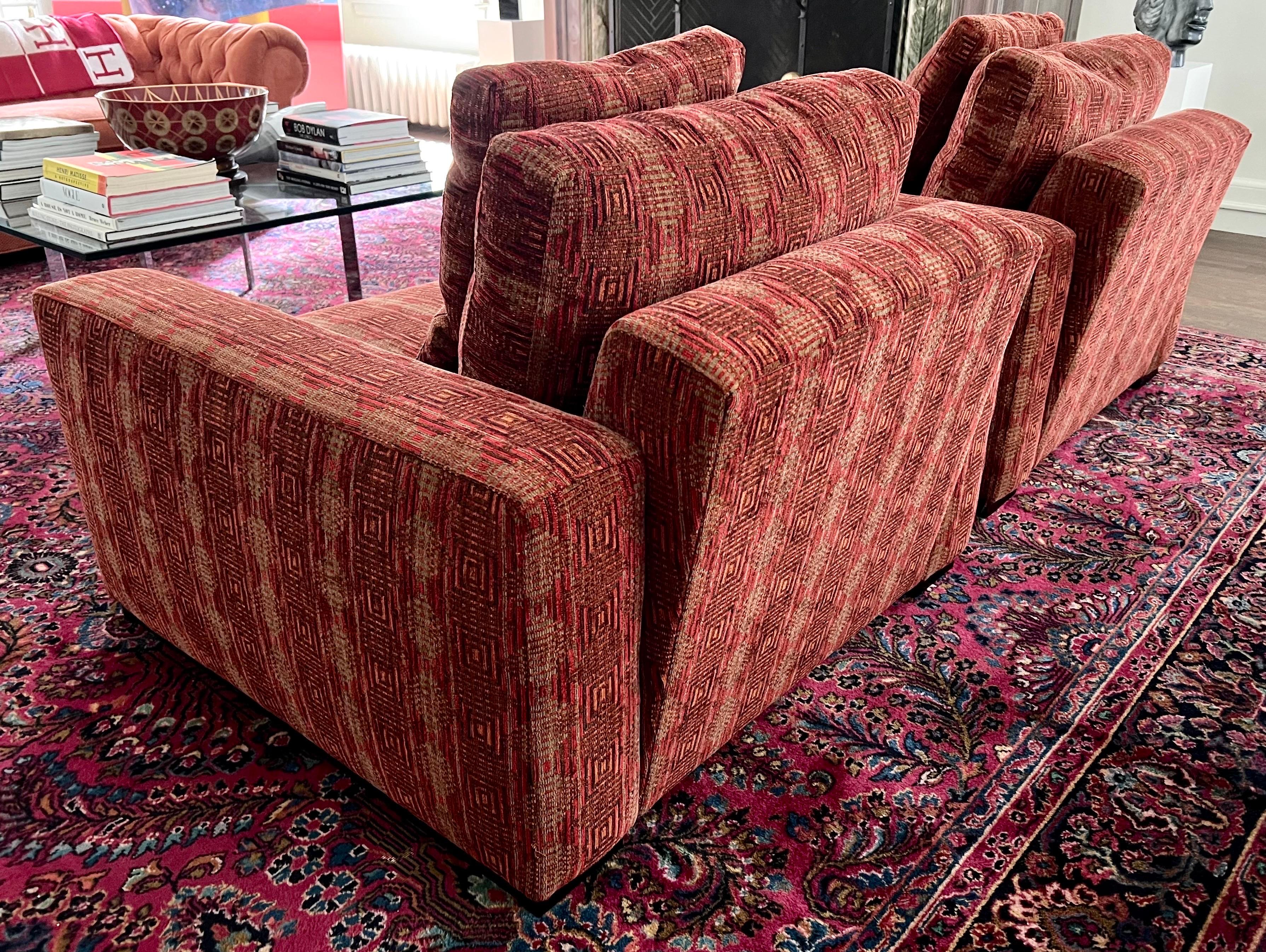 Maurice Villency Italian Upholstered Cube Club Chairs Pr In Good Condition In West Hartford, CT