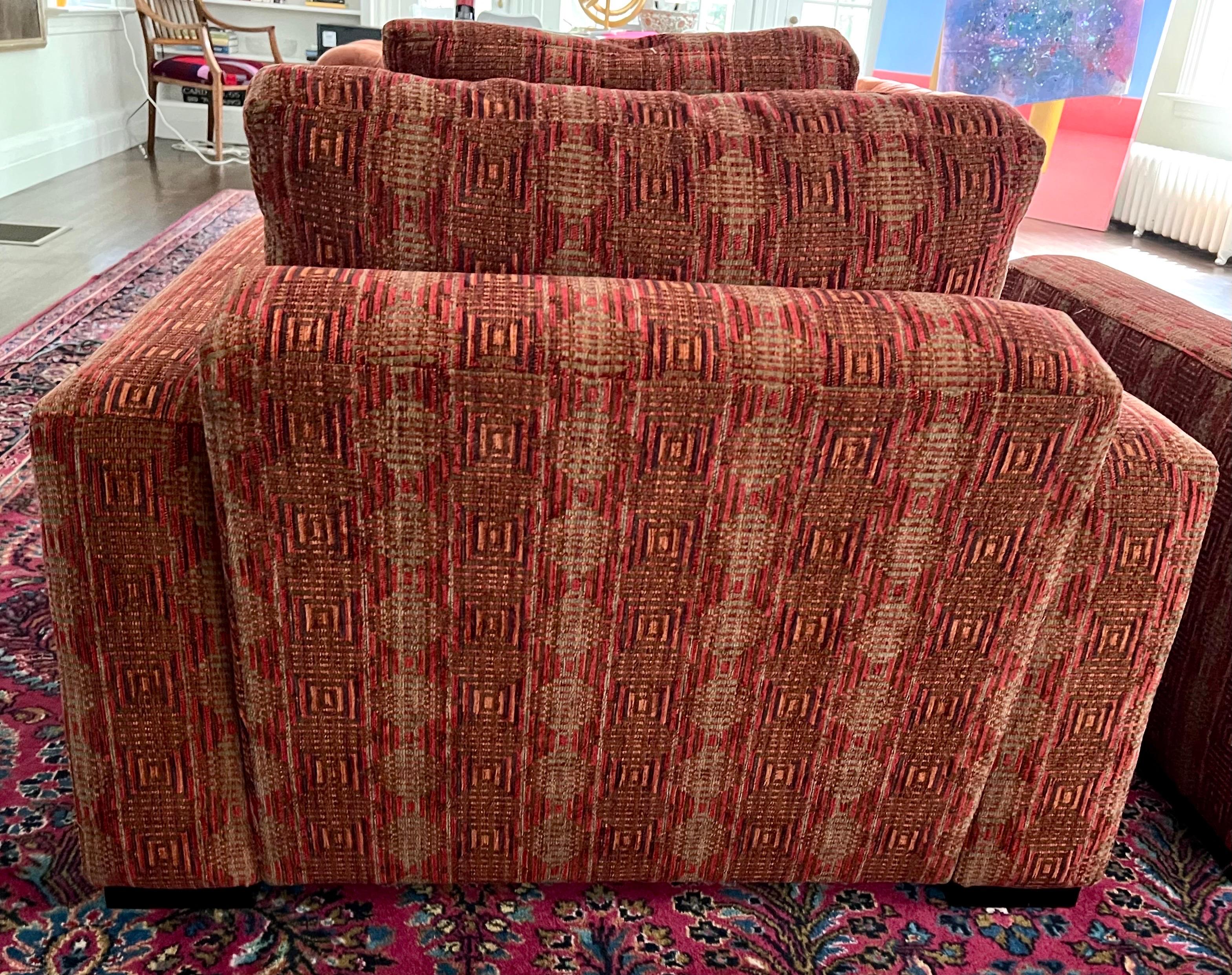 20th Century Maurice Villency Italian Upholstered Cube Club Chairs Pr