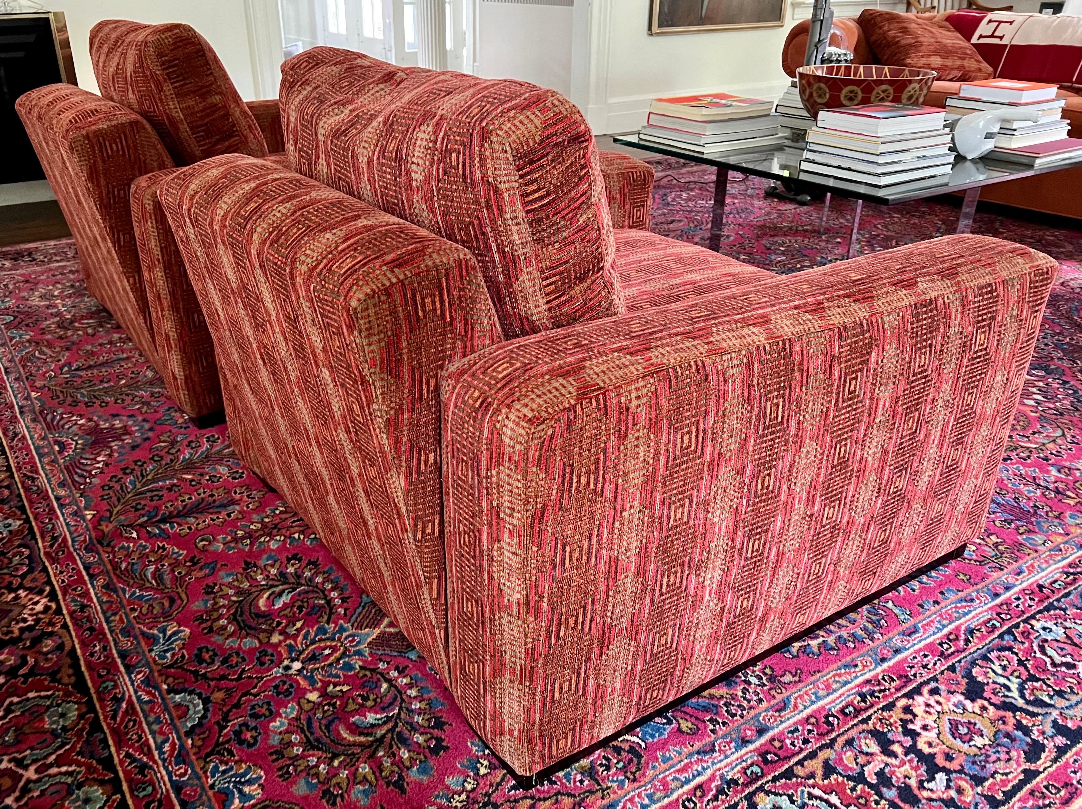 Maurice Villency Italian Upholstered Cube Club Chairs Pr 1