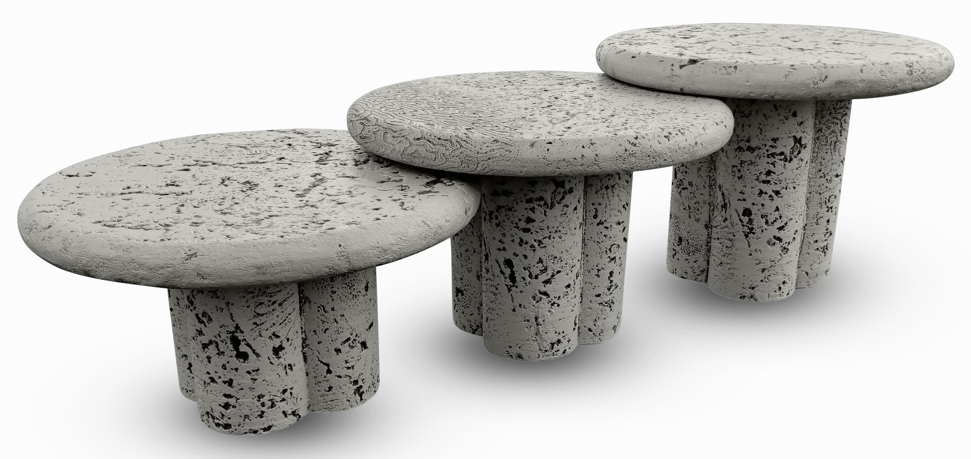 Maurice Villency Post-Modern Trio 3 Faux Coral Stone Round Nesting Tables 1970s  In Good Condition For Sale In Philadelphia, PA