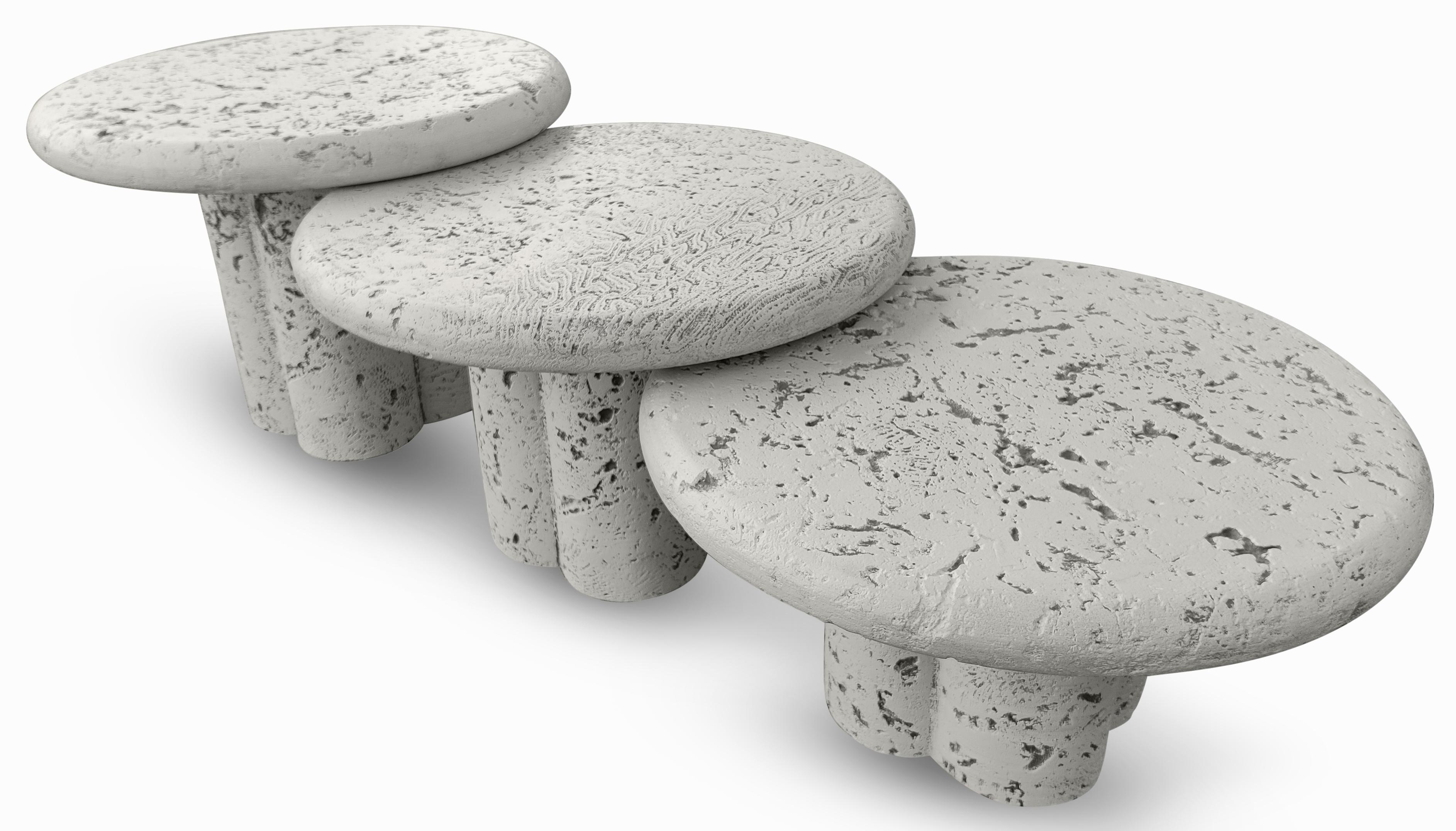 Composition Maurice Villency Post-Modern Trio 3 Faux Coral Stone Round Nesting Tables 1970s  For Sale
