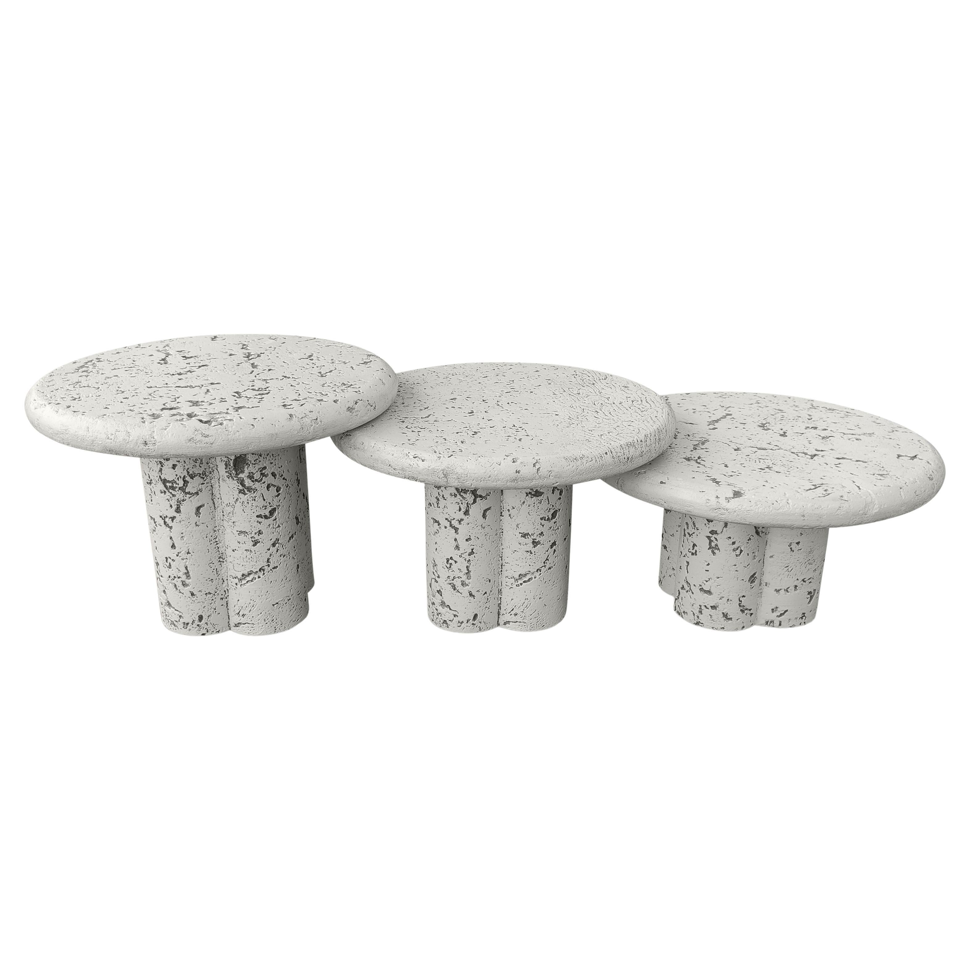 Maurice Villency Post-Modern Trio 3 Faux Coral Stone Round Nesting Tables 1970s 