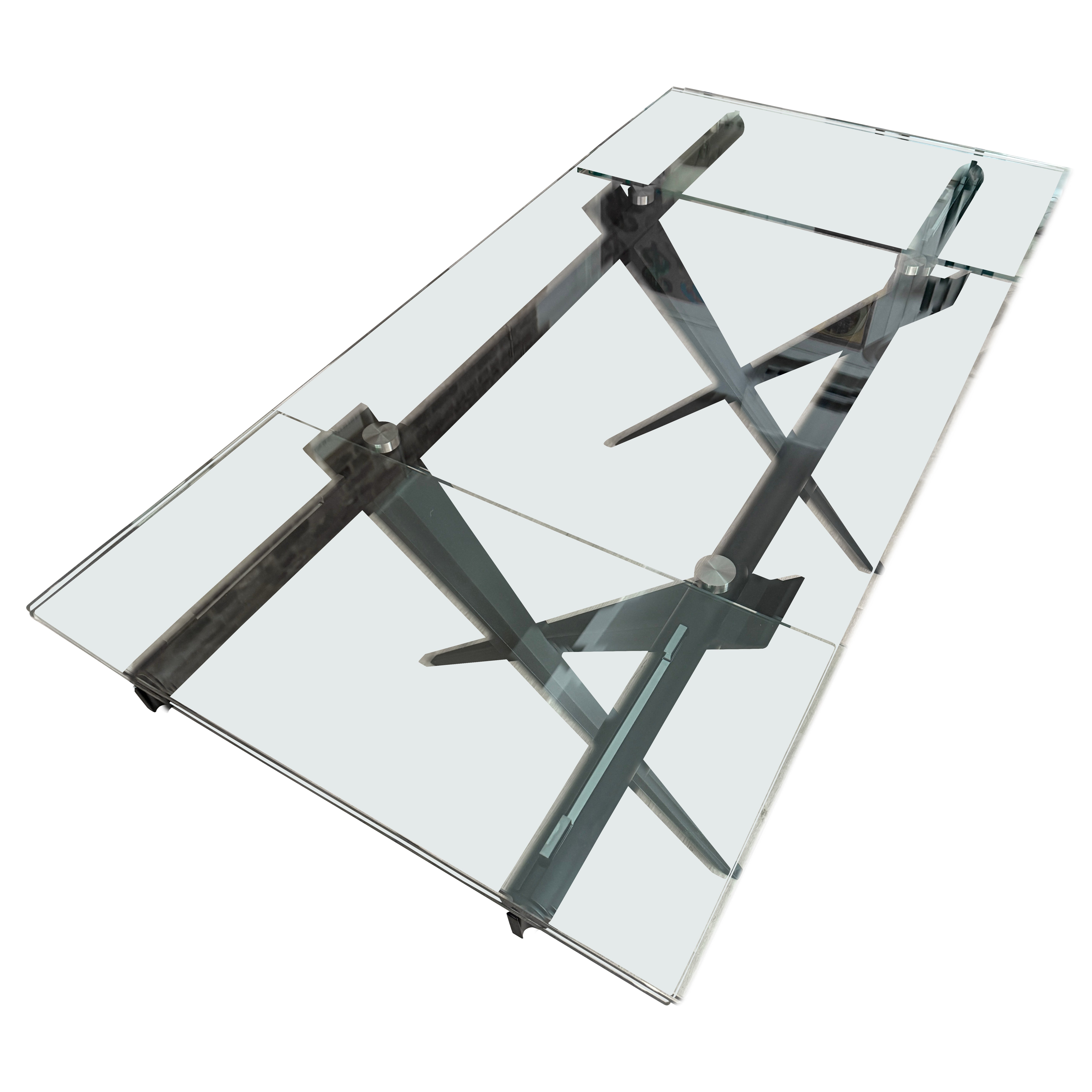 Maurice Villency Steel and Glass Post Mod Extendable Dining Table