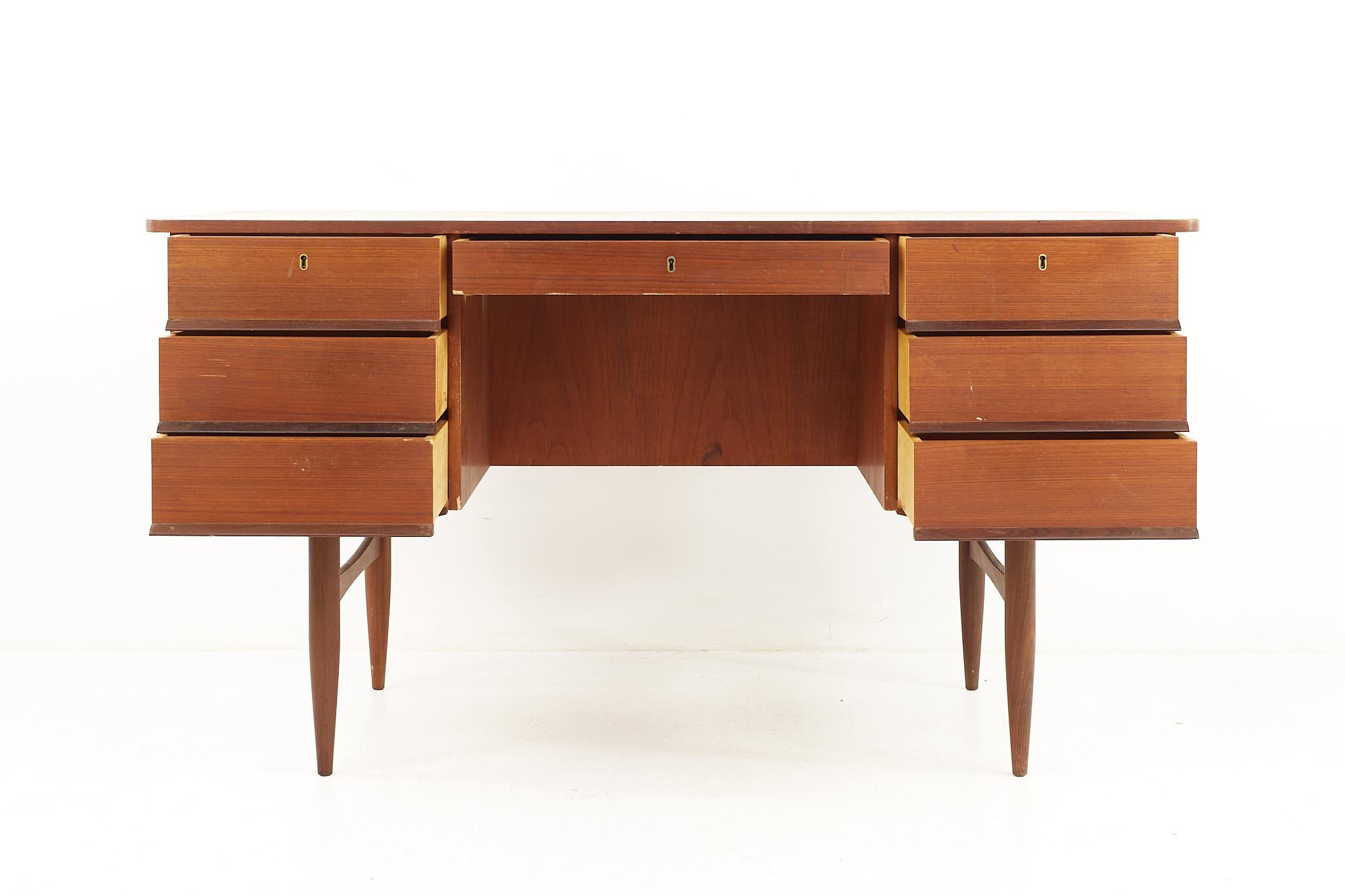 Maurice Villency Style Mid Century Teak Desk with Bookcase Front For Sale 3