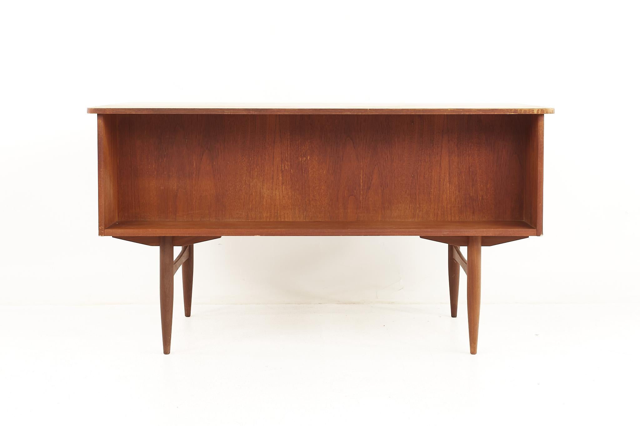 Danish Maurice Villency Style Mid Century Teak Desk with Bookcase Front For Sale