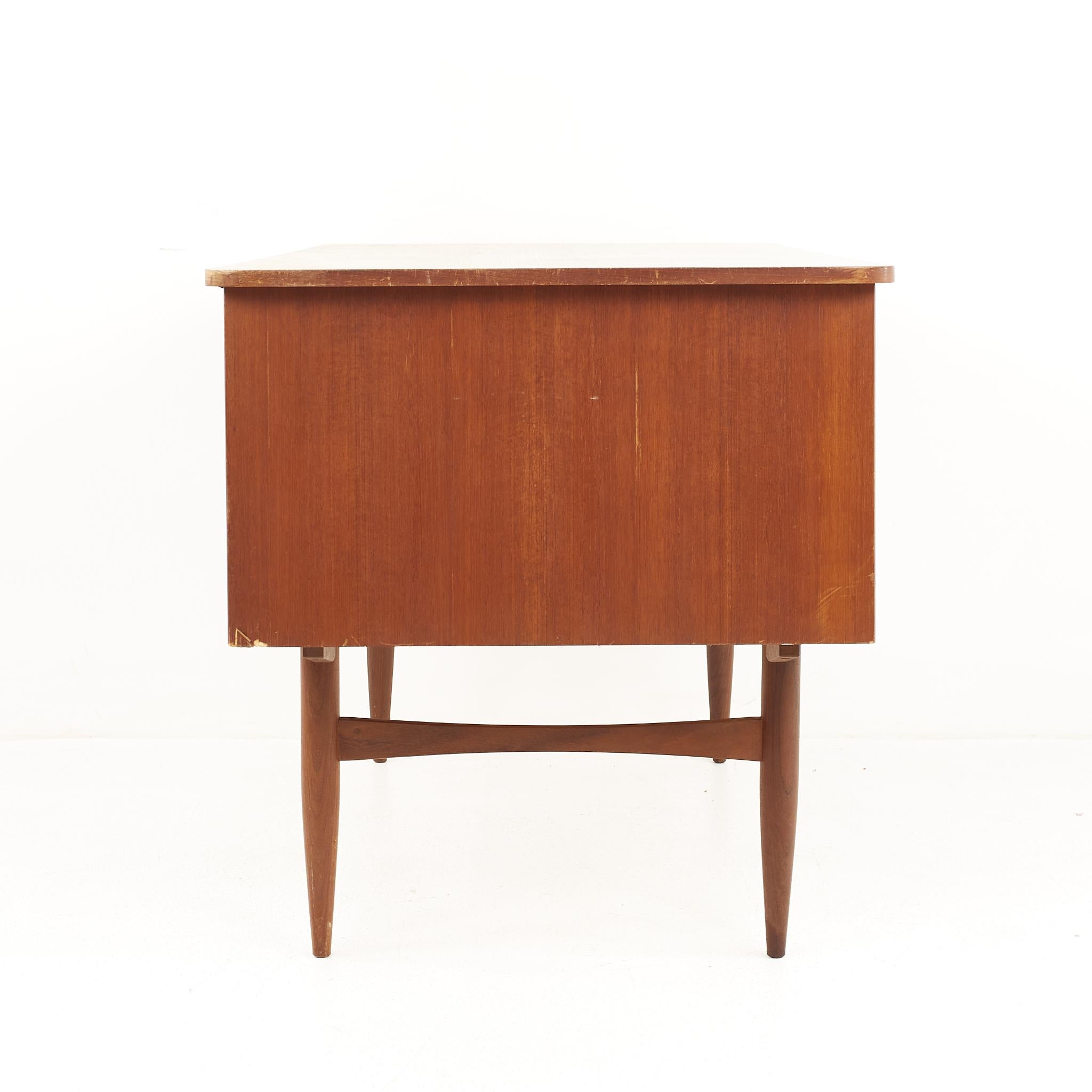 Maurice Villency Style Mid Century Teak Desk with Bookcase Front For Sale 1