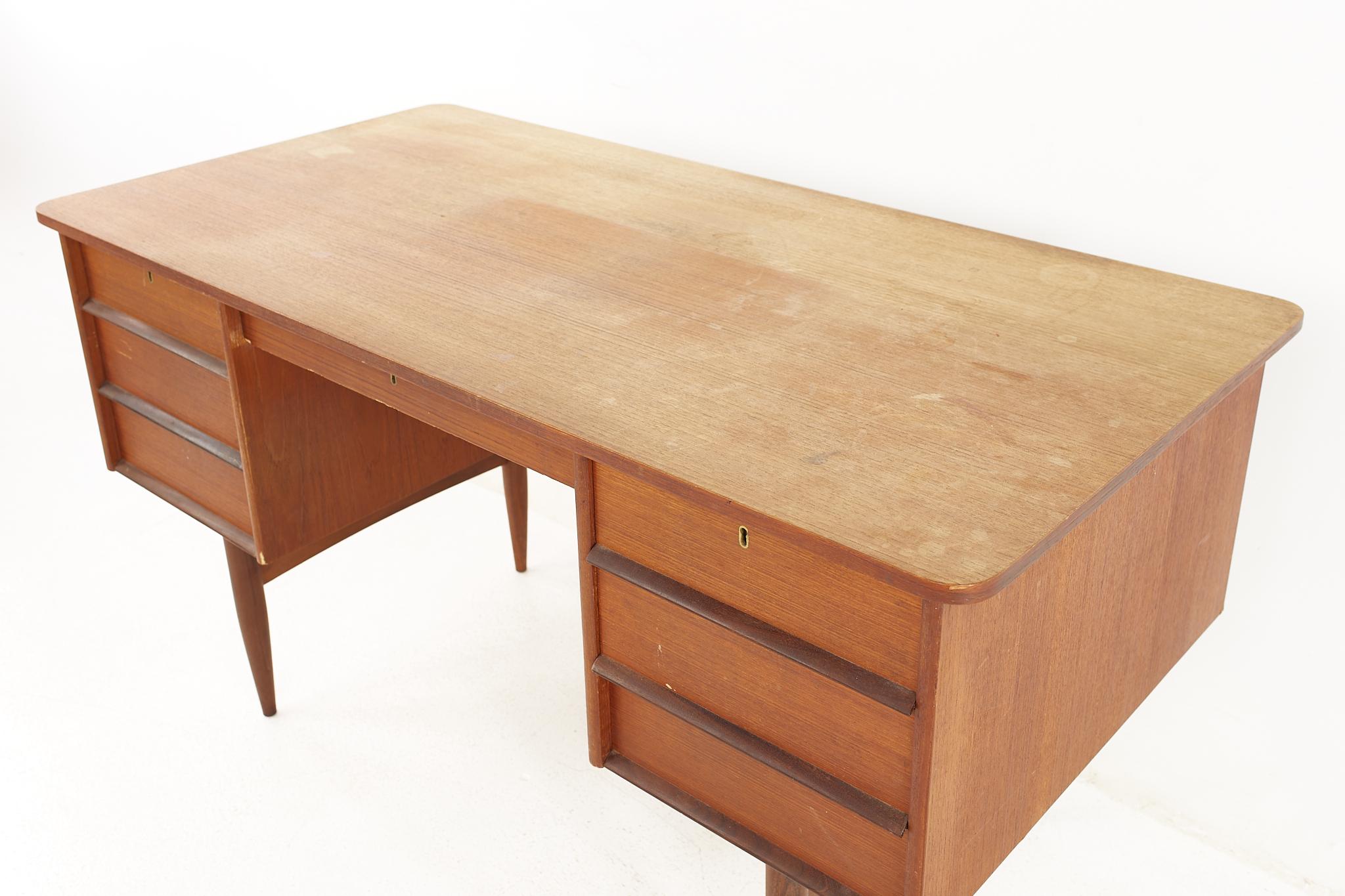Maurice Villency Style Mid Century Teak Desk with Bookcase Front For Sale 2