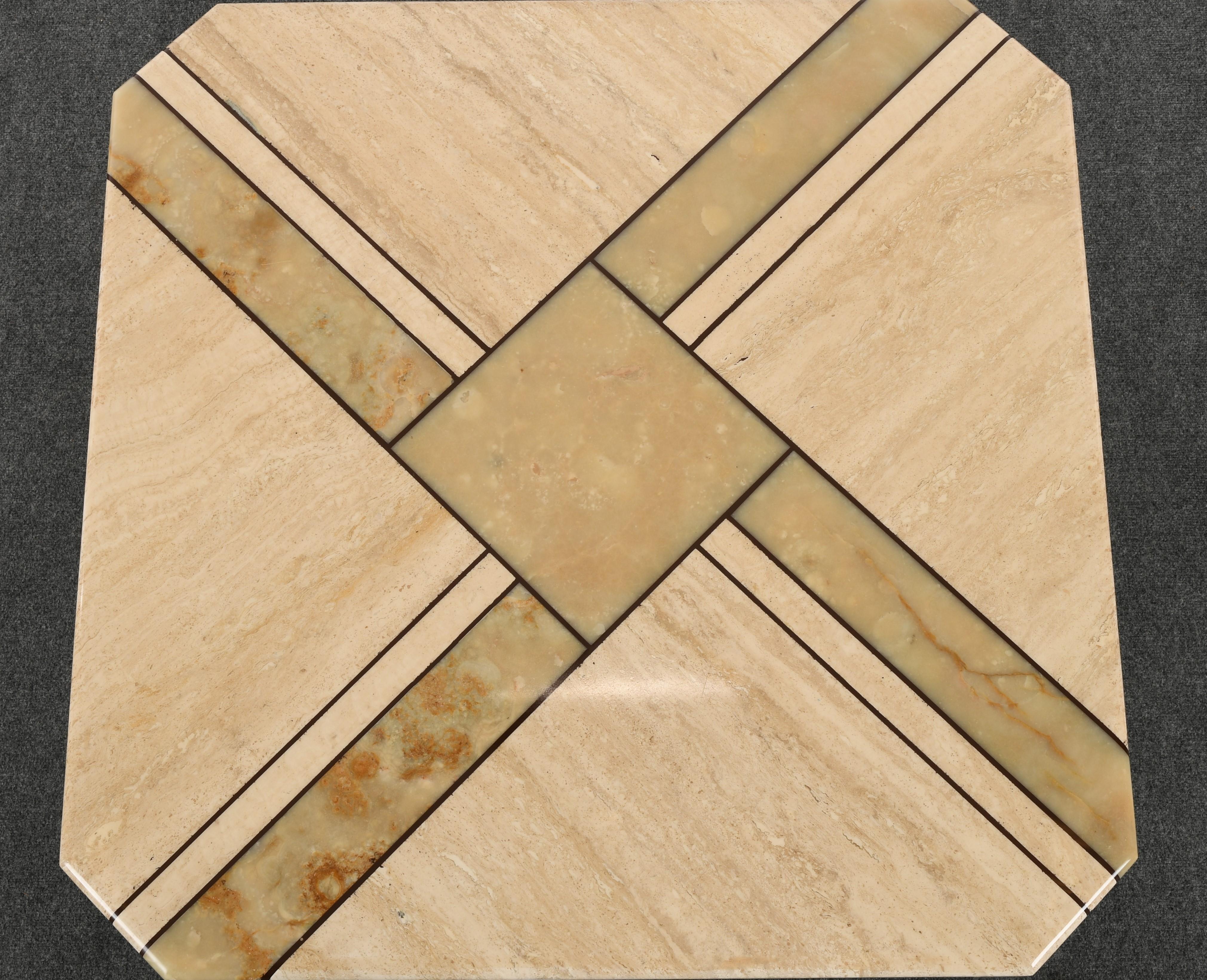 Italian Maurice Villency Style Onyx and Travertine Marble Coffee Table, 1980s