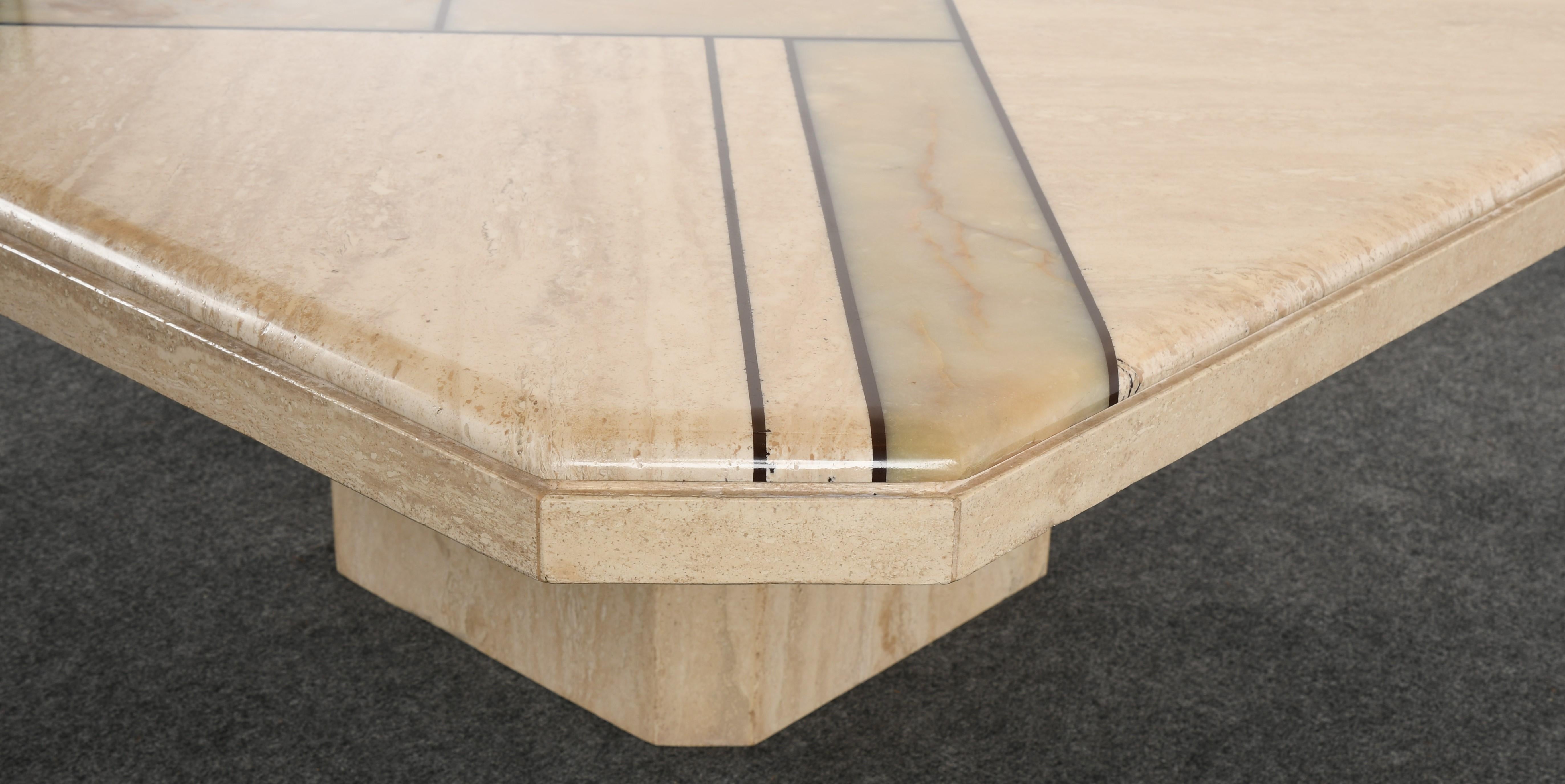 Maurice Villency Style Onyx and Travertine Marble Coffee Table, 1980s In Good Condition In Hamburg, PA