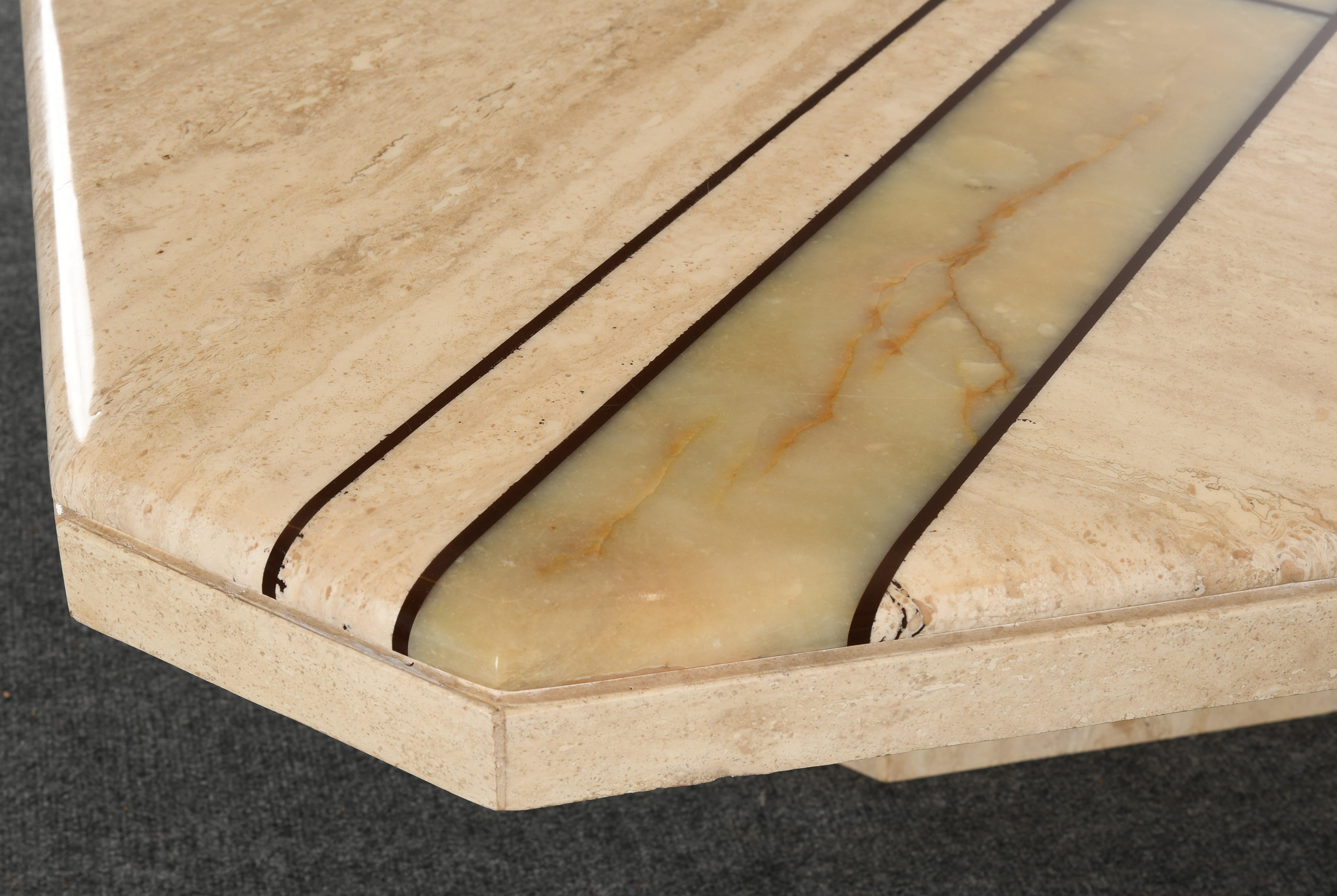Late 20th Century Maurice Villency Style Onyx and Travertine Marble Coffee Table, 1980s