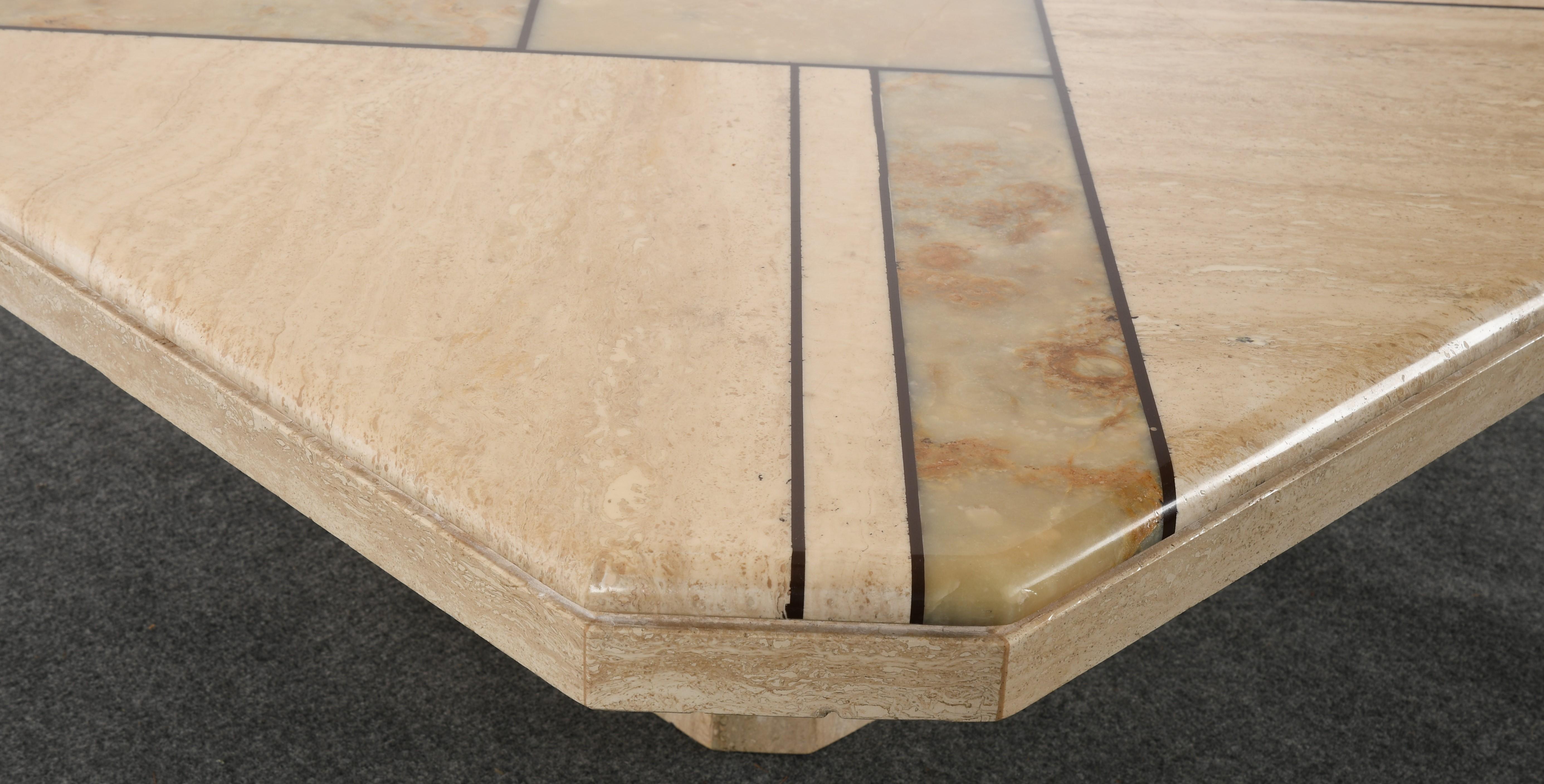 Maurice Villency Style Onyx and Travertine Marble Coffee Table, 1980s 1
