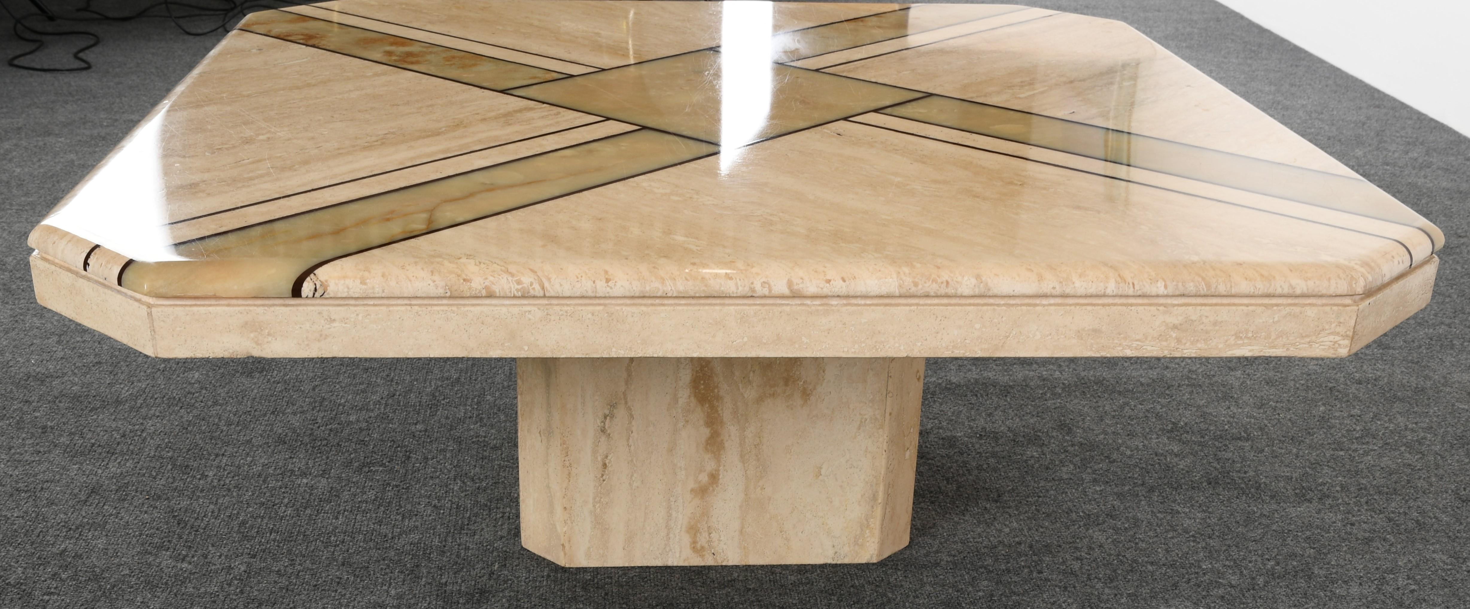 Maurice Villency Style Onyx and Travertine Marble Coffee Table, 1980s 2