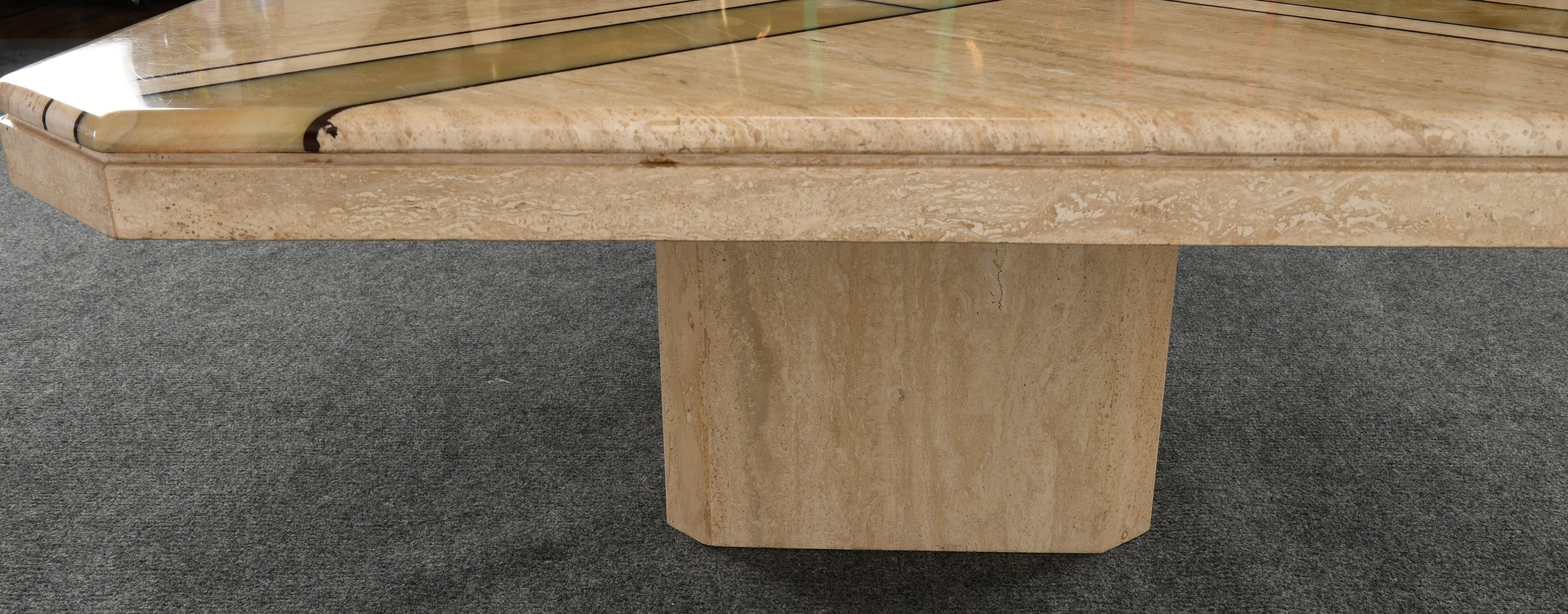 Maurice Villency Style Onyx and Travertine Marble Coffee Table, 1980s 3