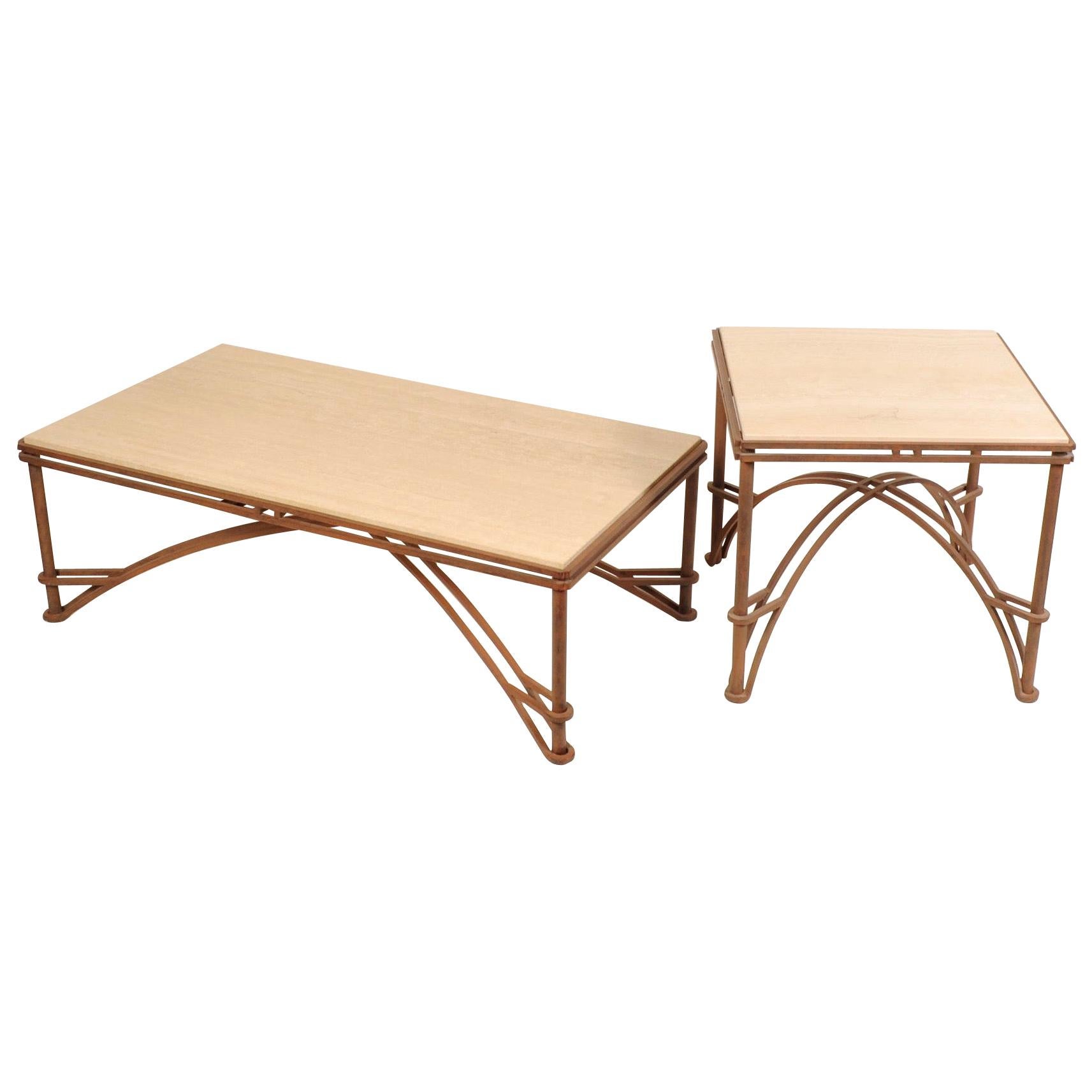Maurice Villency Travertine Coffee Table And Side Table