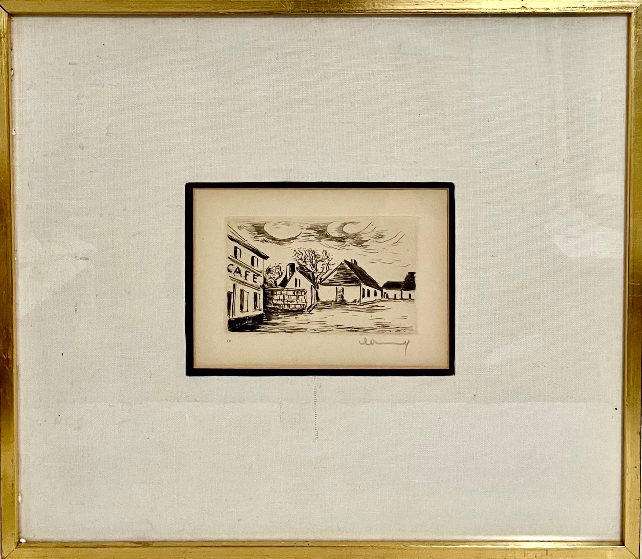 Hand Signed in Pencil Etching Cafe de Paris Visage de Maisons Maurice Vlaminck For Sale 2